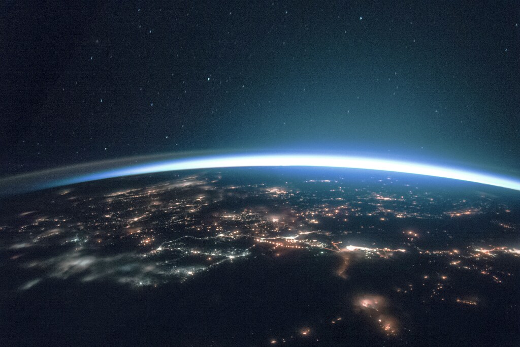 Digital world banner background, remixed from public domain by Nasa