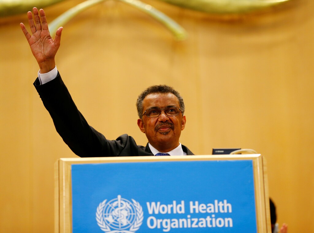Newly elected Director General of the World Health Organization (WHO) Tedros Adhanom Ghebreyesus waves after his speech during the 70th World Health Assembly in Geneva, Switzerland, May 23, 2017. REUTERS/Denis Balibouse TPX IMAGES OF THE DAY - RTX37A16