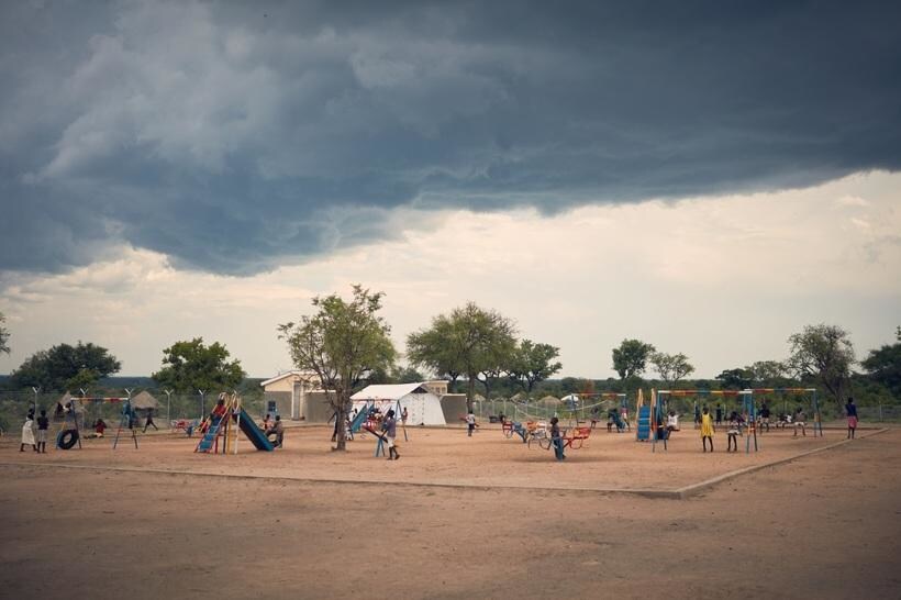 Children from South Sudan and Uganda playing together at Save the Children’s center, Bidi Bidi settlement, northern Uganda