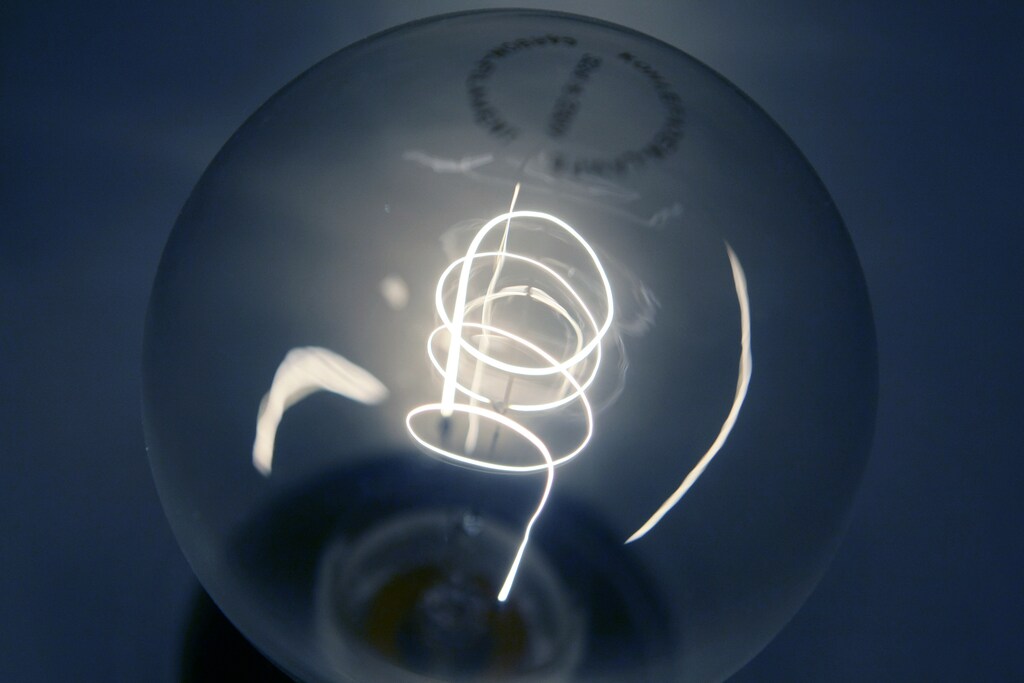 A traditional light bulb with carbon filament is displayed at a do-it-yourself store in Dortmund August 31, 2009. Standard energy-guzzling incandescent light bulbs will be will be phased out in Europe between September 2009 and September 2012. European households could initially save up to 50 euros a year by switching to more efficient halogen, LED and fluorescent CFL lamps, with greater savings in later years as costs for the more expensive but longer-lasting bulbs fall. REUTERS/Ina Fassbender (GERMANY BUSINESS ENERGY ENVIRONMENT) - RTR27AIG
