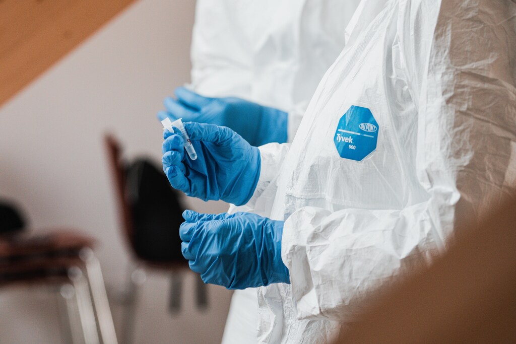 A COVID-19 test kit being used