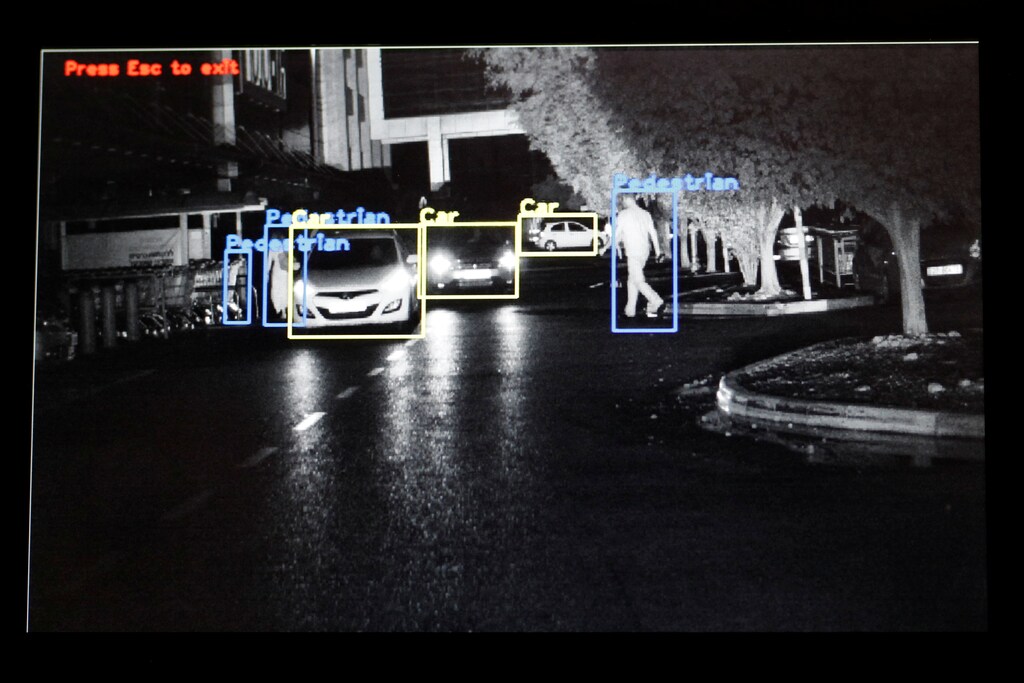 A screen, part of night vision technology developed by BrightWay Vision (BWV), an Israeli start-up who claim they have developed a technology to help autonomous vehicles navigate more safely at night, is seen during a demonstration for Reuters, in Haifa, Israel November 5, 2018. Picture taken November 5, 2018. REUTERS/Amir Cohen - RC16B4BD5B40