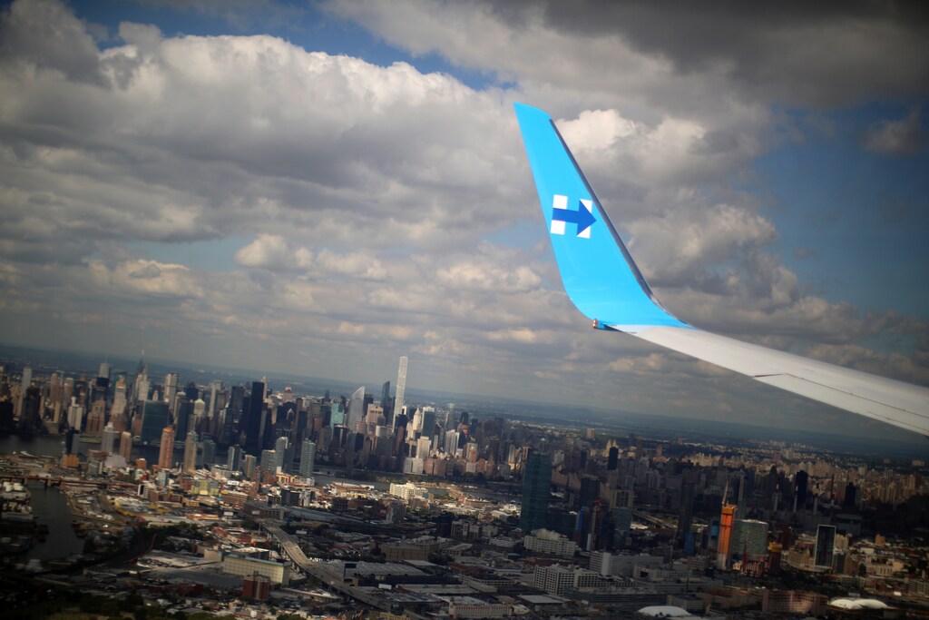 Democratic nominee Hillary Clinton's campaign plane flies over New York city, U.S., September 16, 2016.