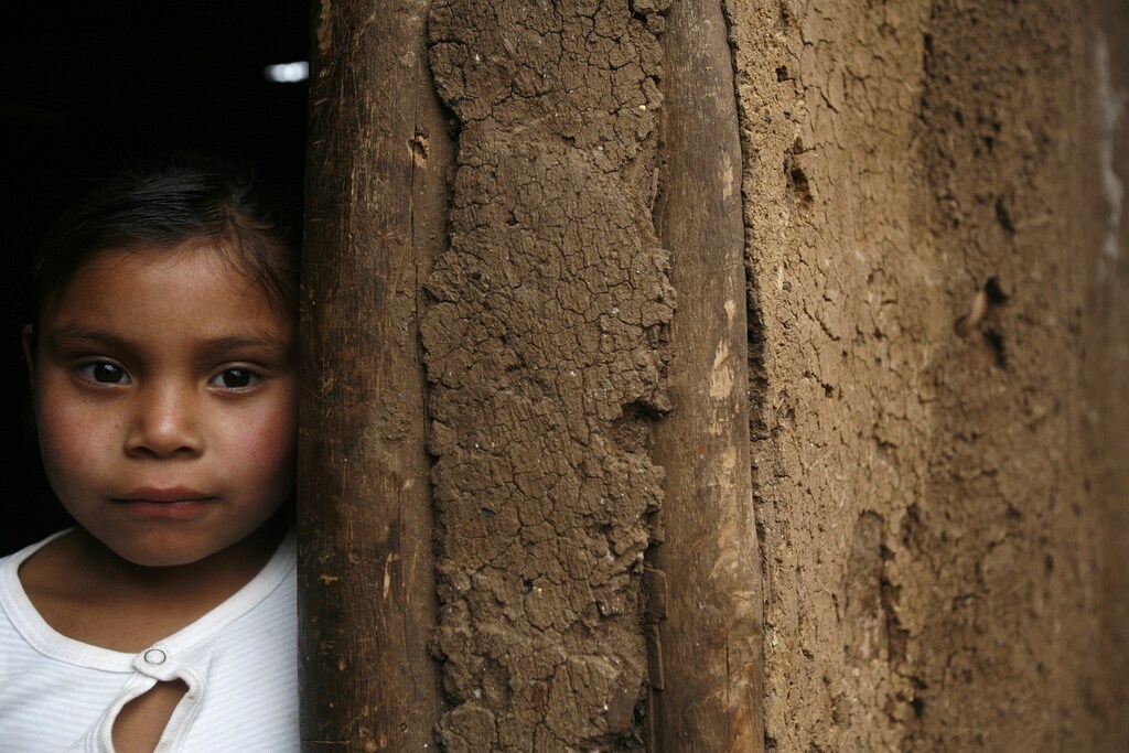 A young girl stands in the doorway of her adobe hut in the village of San Cristobal, Guatemala April 22, 2008. The home is infested with the Tritomo Dimidiata or 'Chiche Picuda', a cockroach-sized insect that usually sucks blood from around the victim's mouth and carries the Chagas Disease.