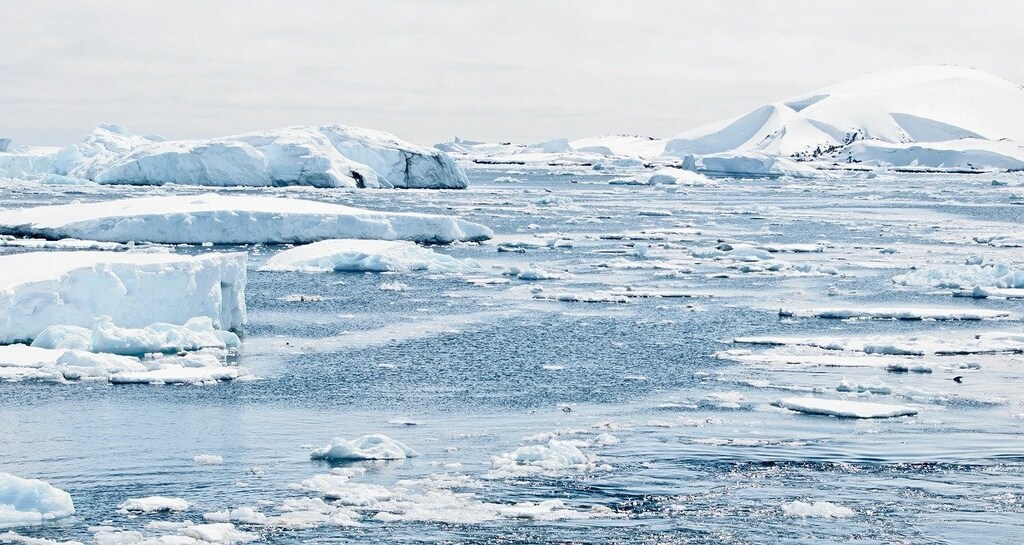 Ice melting in Antarctica.