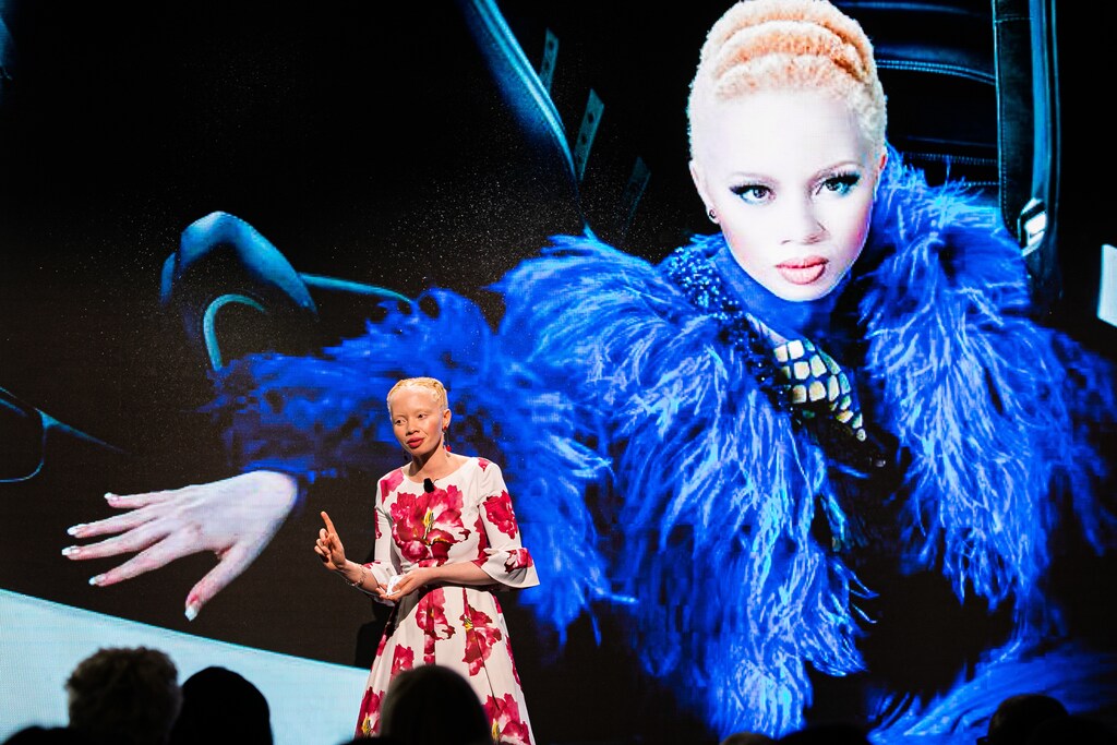 Thando Hopa, Diversity Advocate and International Model, Thando Hopa Media, South Africa; Cultural Leader, speaking during the session The Beauty of Inclusion at the World Economic Forum Annual Meeting 2020 in Davos-Klosters, Switzerland, 22nd of January. Congress Centre - in Betazone Copyright by World Economic Forum/Jakob Polacsek inclusive diversity beauty beautiful change acceptance albino albinism south africa activist law lawyer speech speaker rights human advocacy role model