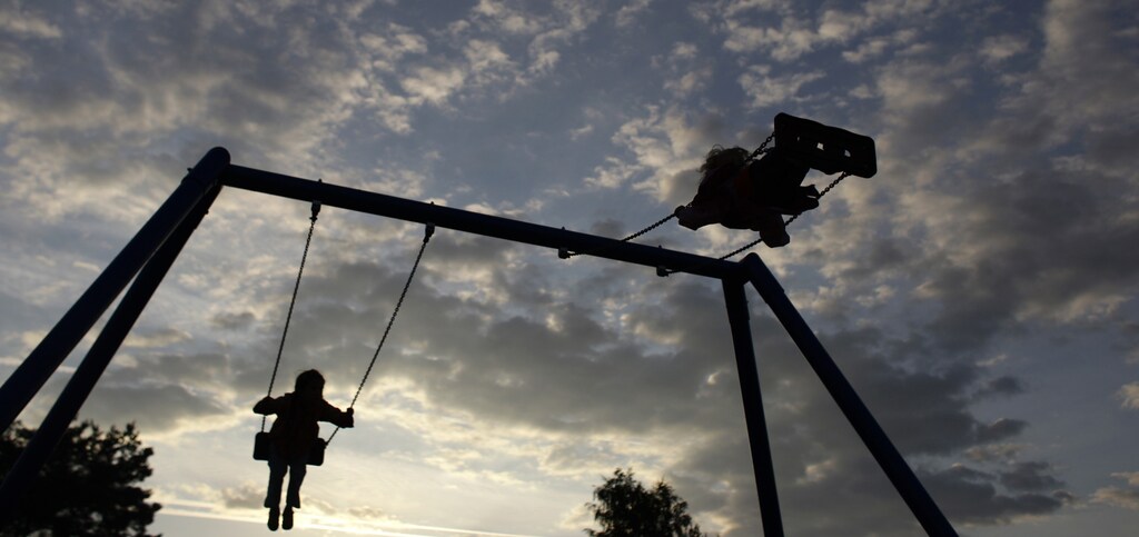 Children play on swings in Langen near Frankfurt July 6, 2008.
