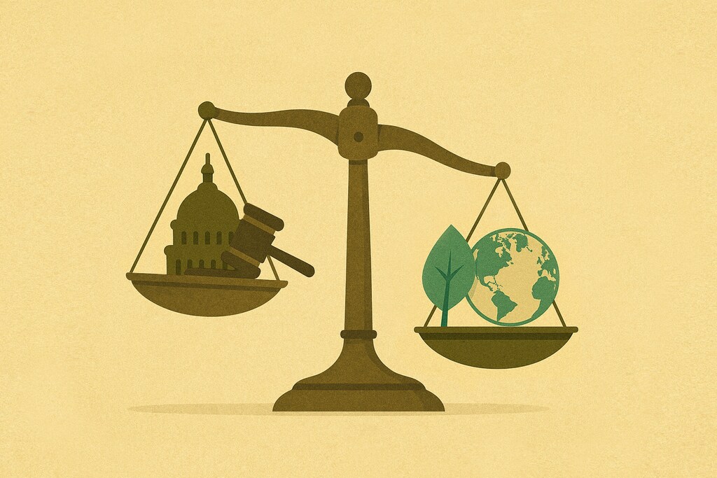 Scales with government symbol showing the lighter load and earth and nature weighing heavy: Durable carbon removal is emerging as a cornerstone of credible net zero strategies.
