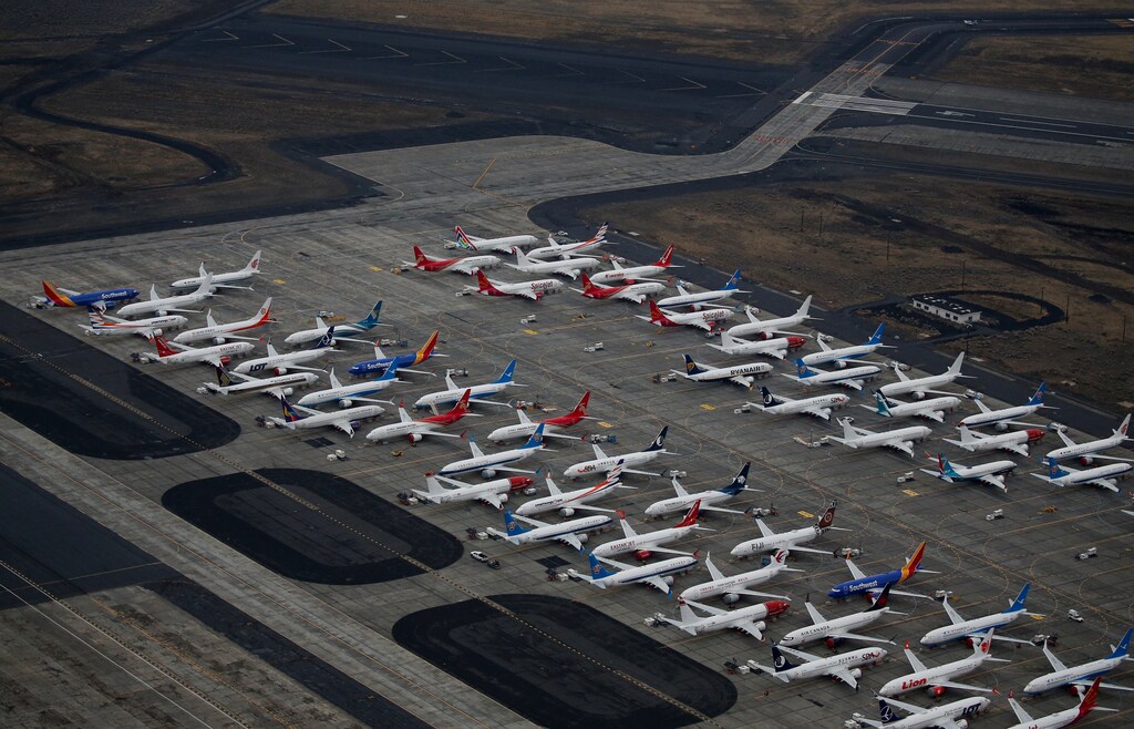 Grounded Boeing 737 MAX aircraft are seen parked at Boeing facilities at Grant County International Airport in Moses Lake, Washington, U.S. November 17, 2020.