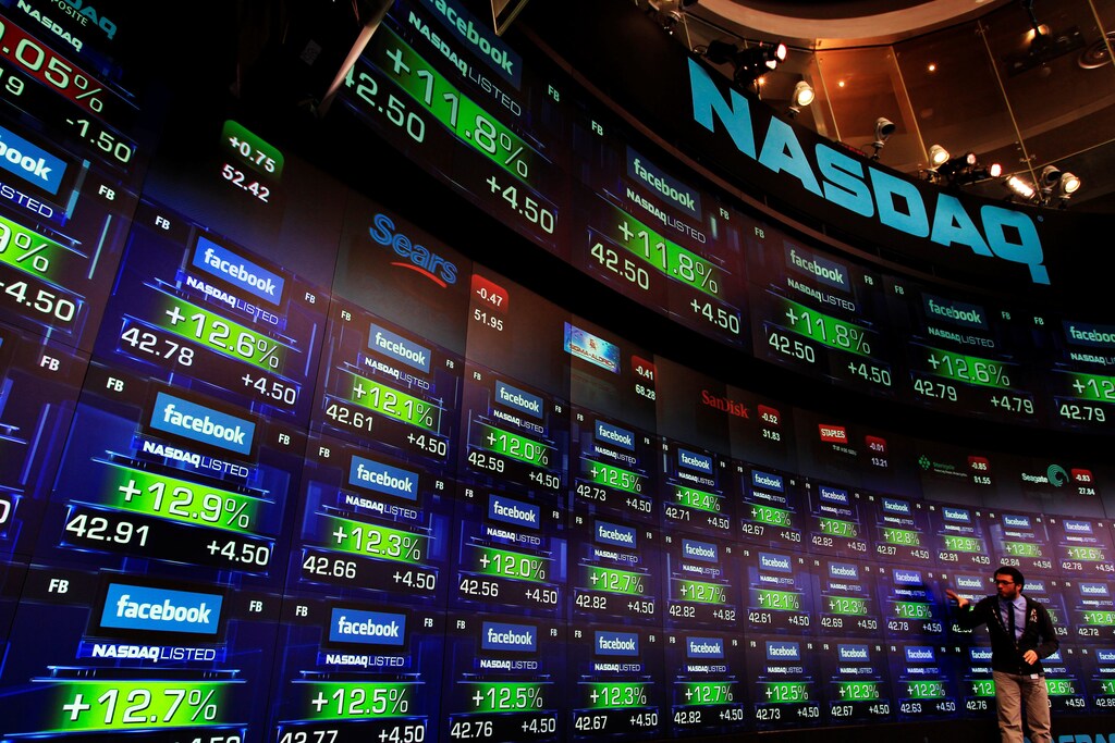 Facebook's share prices displayed at NASDAQ Marketsite, New York.