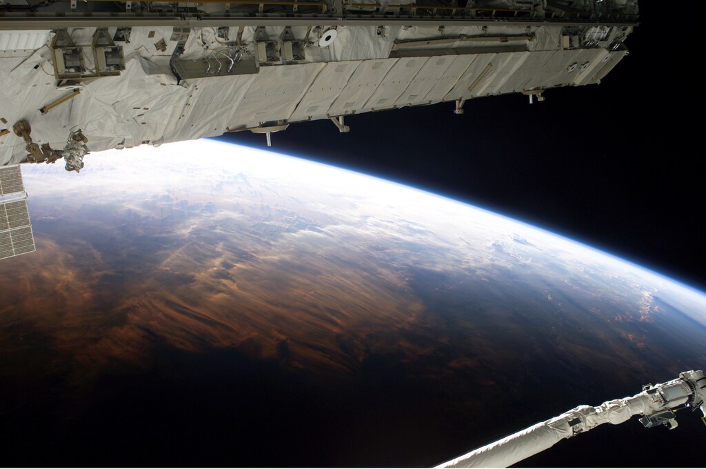 The STS-114 crew captured this view of Earth from the Shuttle-Station complex on day nine of the mission.