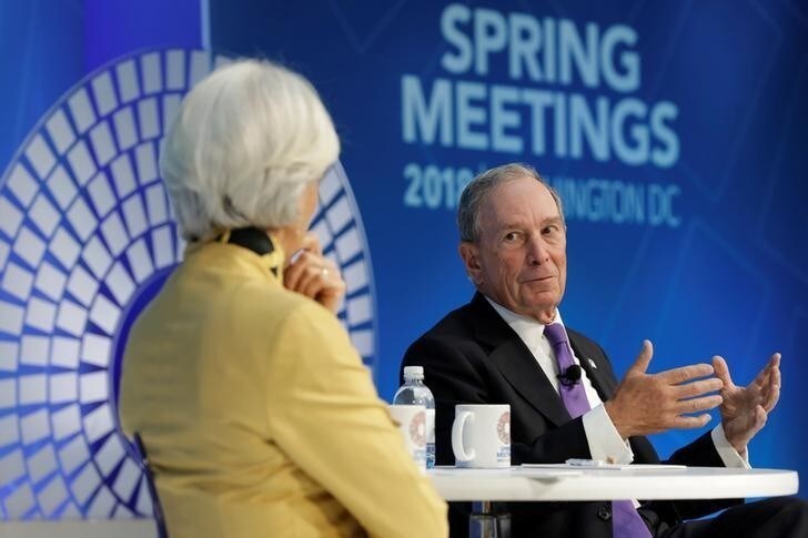 Special envoy to the United Nations for climate change Michael Bloomberg speaks during the One-on-One discussion panel with International Monetary Fund (IMF) Managing Director Christine Lagarde on side of the IMF/World Bank spring meeting in Washington, U.S., April 19, 2018. REUTERS/Yuri Gripas