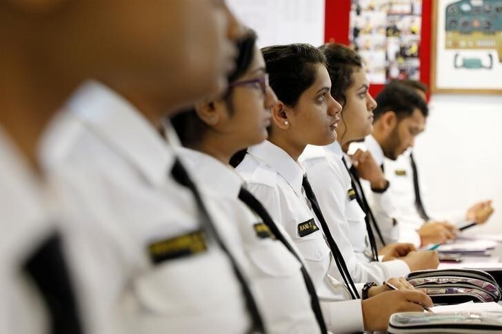Female students attend a class at the Bombay Flying Club's College of Aviation in Mumbai, India, August 28, 2018. Picture taken August 28, 2018. REUTERS/Danish Siddiqui