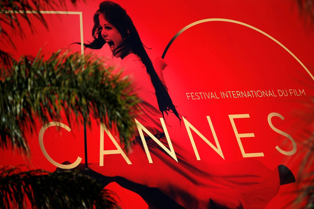 70th Cannes Film Festival - Cannes, France. 16/05/2017 - The official poster, featuring actress Claudia Cardinale, is seen on the facade of the festival palace. REUTERS/Stephane Mahe - RTX3616V