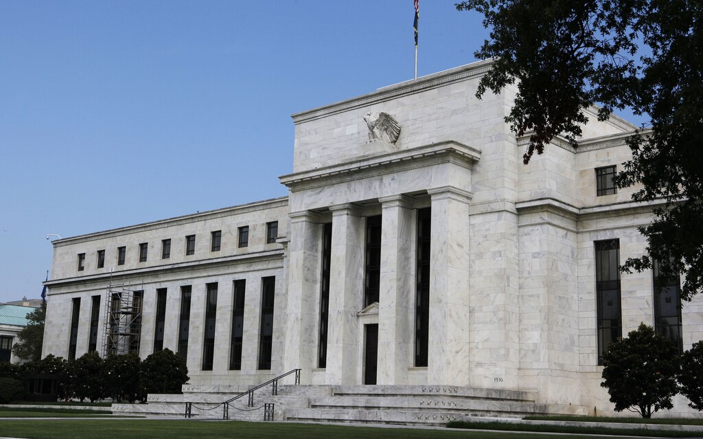 A view shows the Federal Reserve building in Washington.