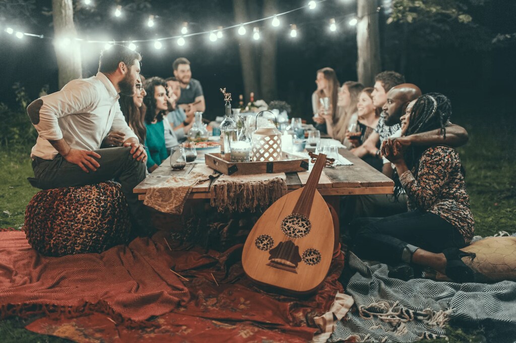 A group of people gathered around a table for a meal