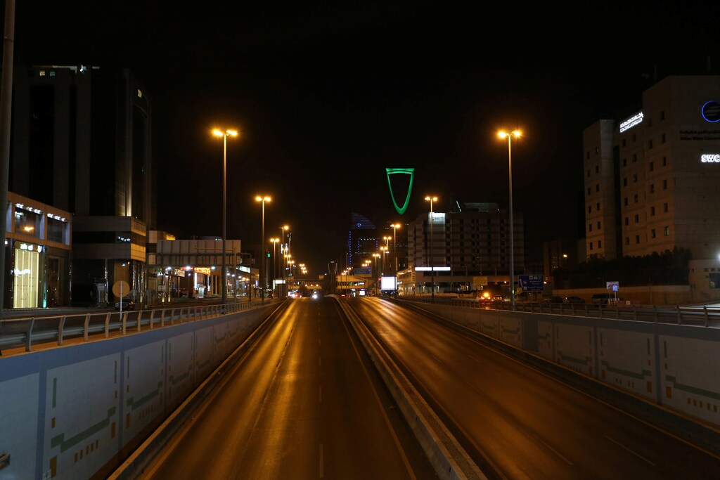 The Saudi Arabian capital Riyadh seen at night.