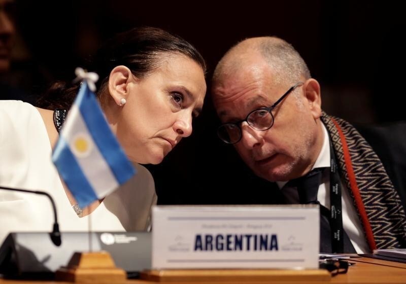 Argentina Vice President Gabriela Michetti talks with Foreign Minister Jorge Faurie at Mercosur trade bloc annual summit in Luque, Paraguay June 18, 2018.