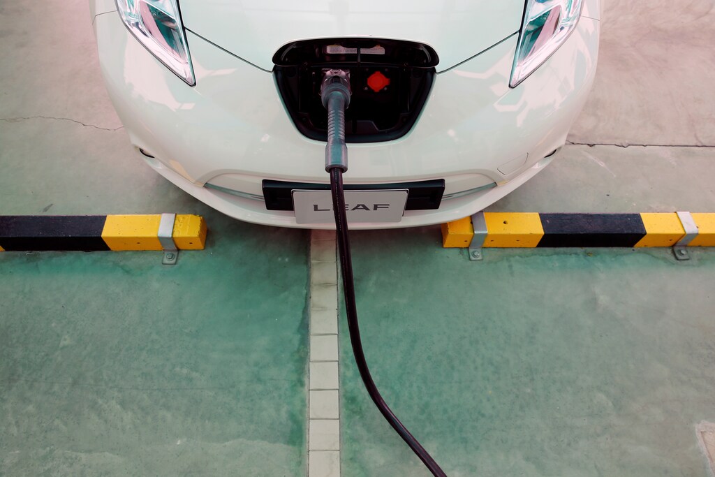 an electric car is seen charging