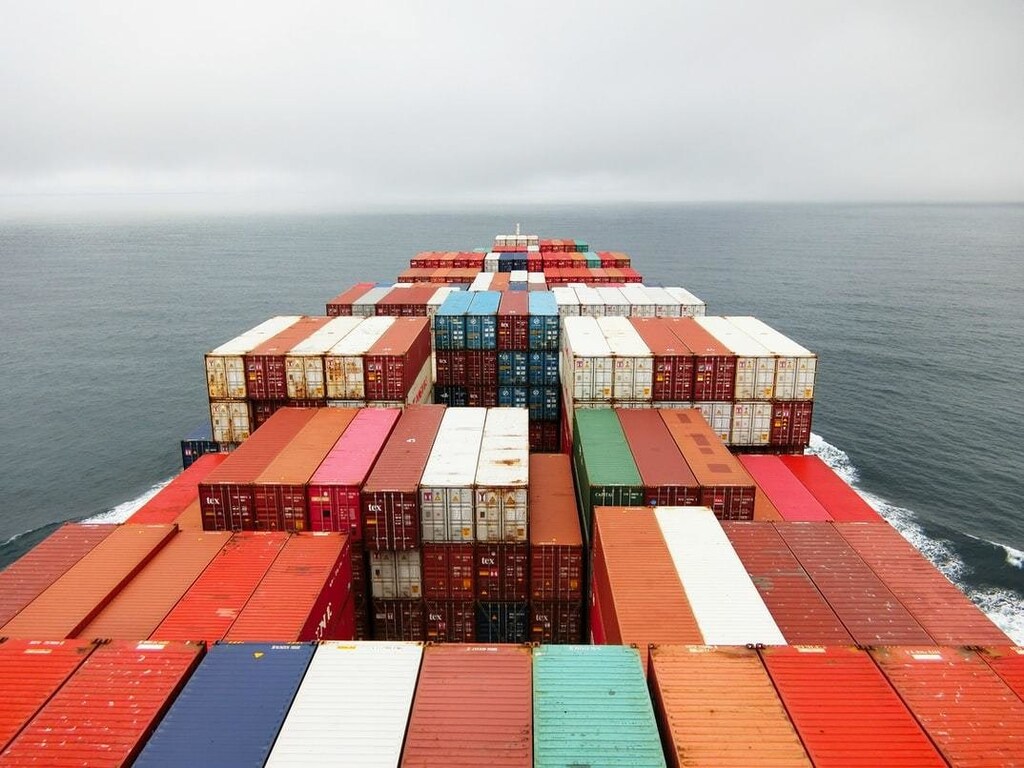 A shipping container travelling across the ocean.