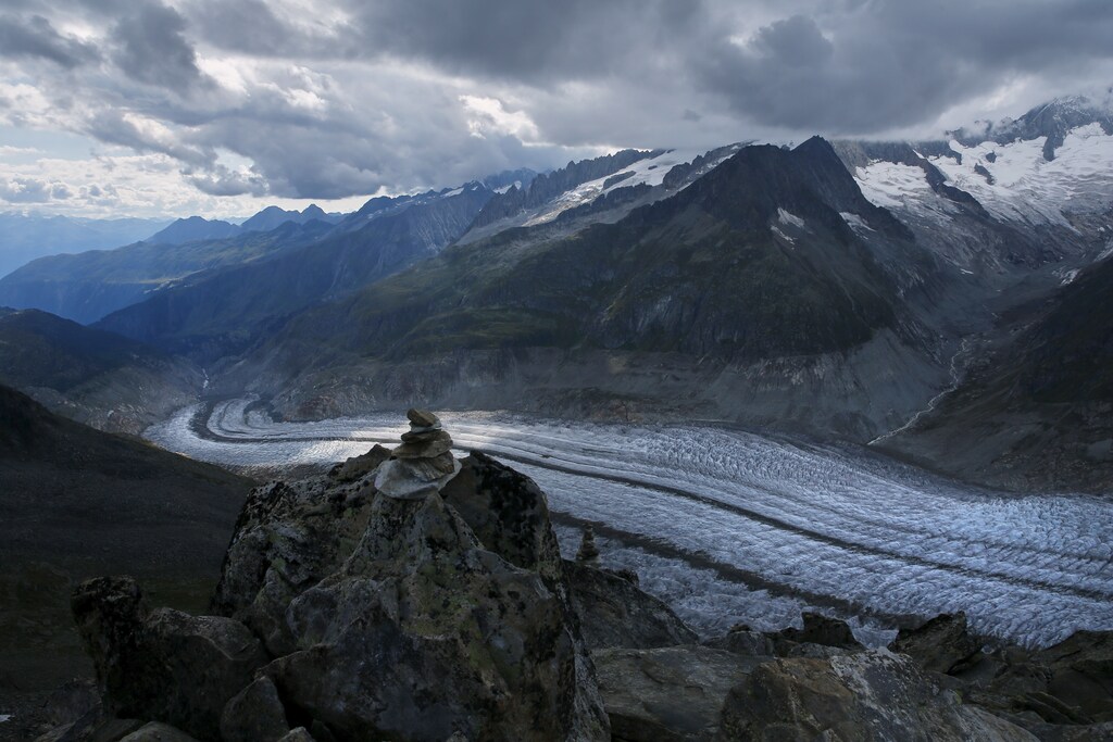 The Aletsch Glacier is pictured from the Eggishorn summit in Fiesch, Switzerland, August 22, 2015.