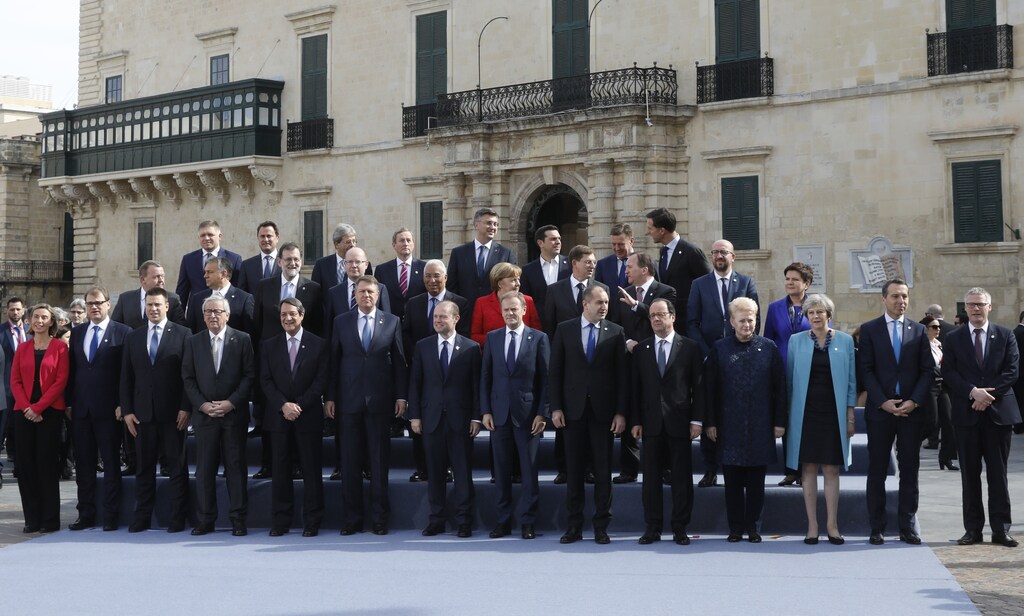 EU leaders pose for the tradional family photo at the European Union leaders summit in Valletta, Malta, February 3, 2017. REUTERS/Yves Herman - RTX2ZHLJ
