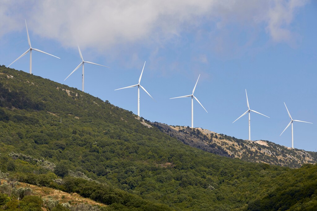 Wind turbines of the Mozura wind farm are seen in Ulcinj, Montenegro, June 18, 2020. Picture taken June 18, 2020. REUTERS/Stevo Vasiljevic - RC29CH97XBV4