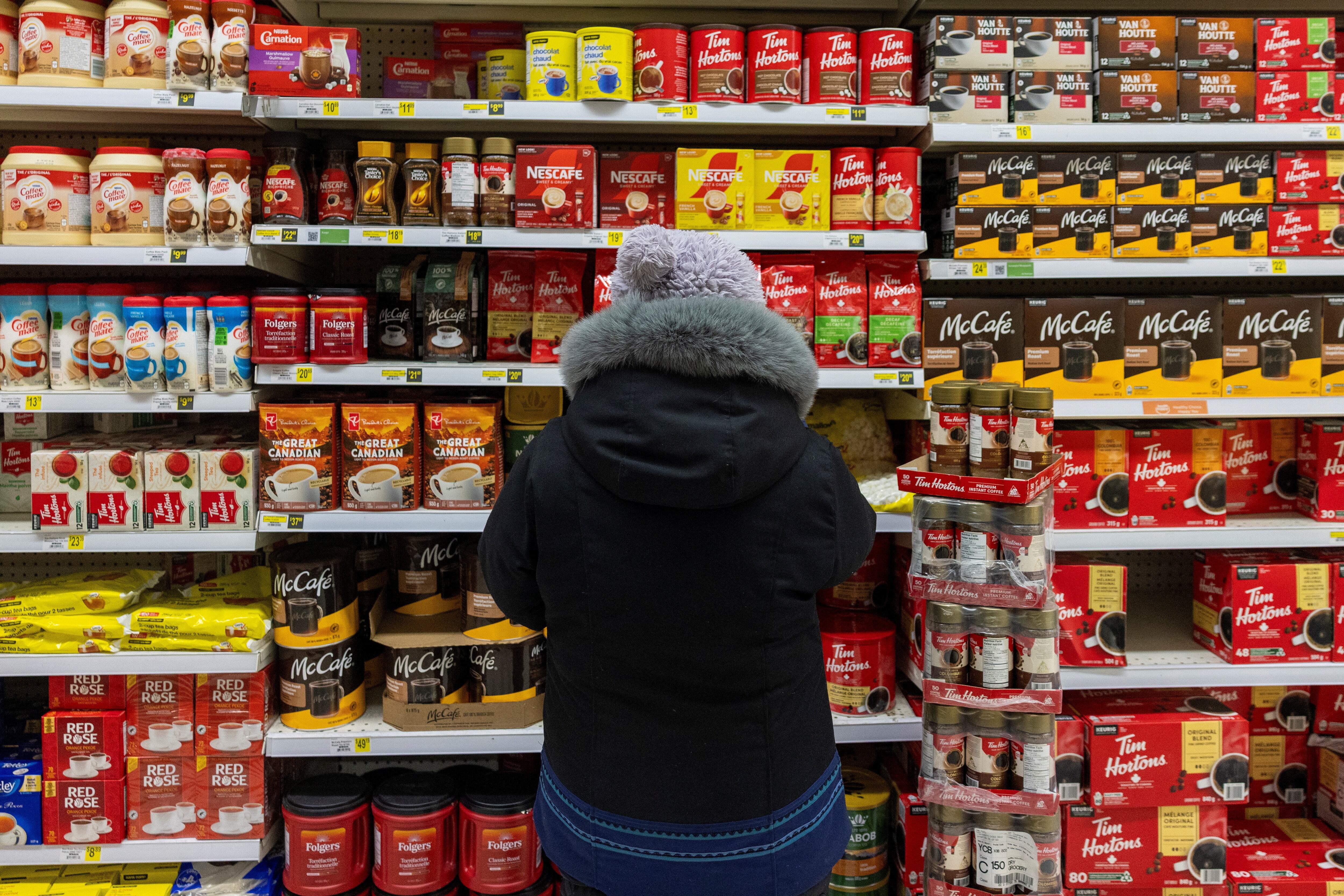 A shopper browses the coffee aisle at the Northern store in Cambridge Bay, Nunavut, Canada March 18, 2026. REUTERS/Carlos Osorio
