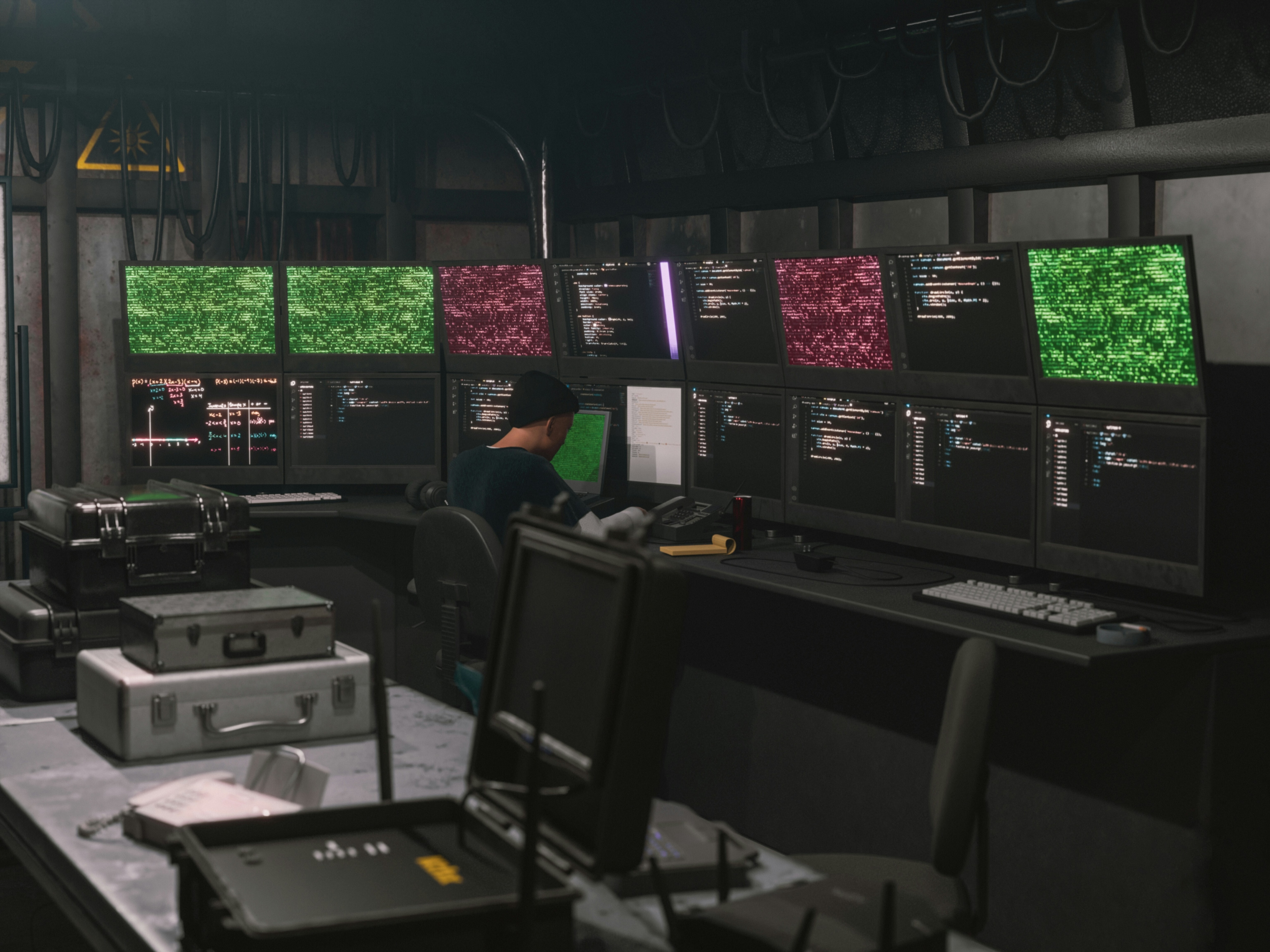 A man sits in front of rows of computer screens with code: Autodidactic pentesting – agents can learn, adapt and retest as environments evolve to proactively eliminate attack paths