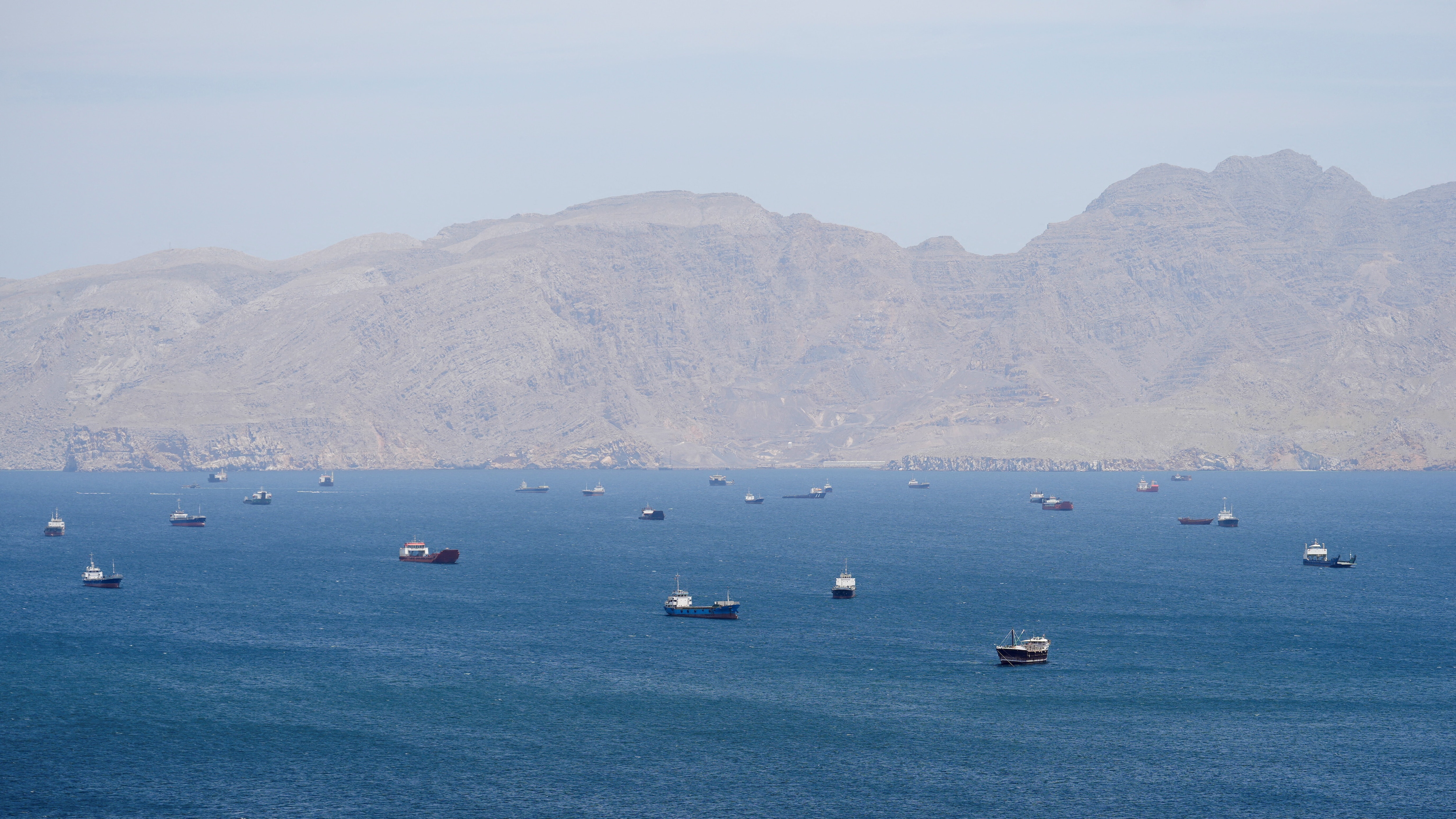 Vessels in the Strait of Hormuz, Musandam, Oman, April 27, 2026.