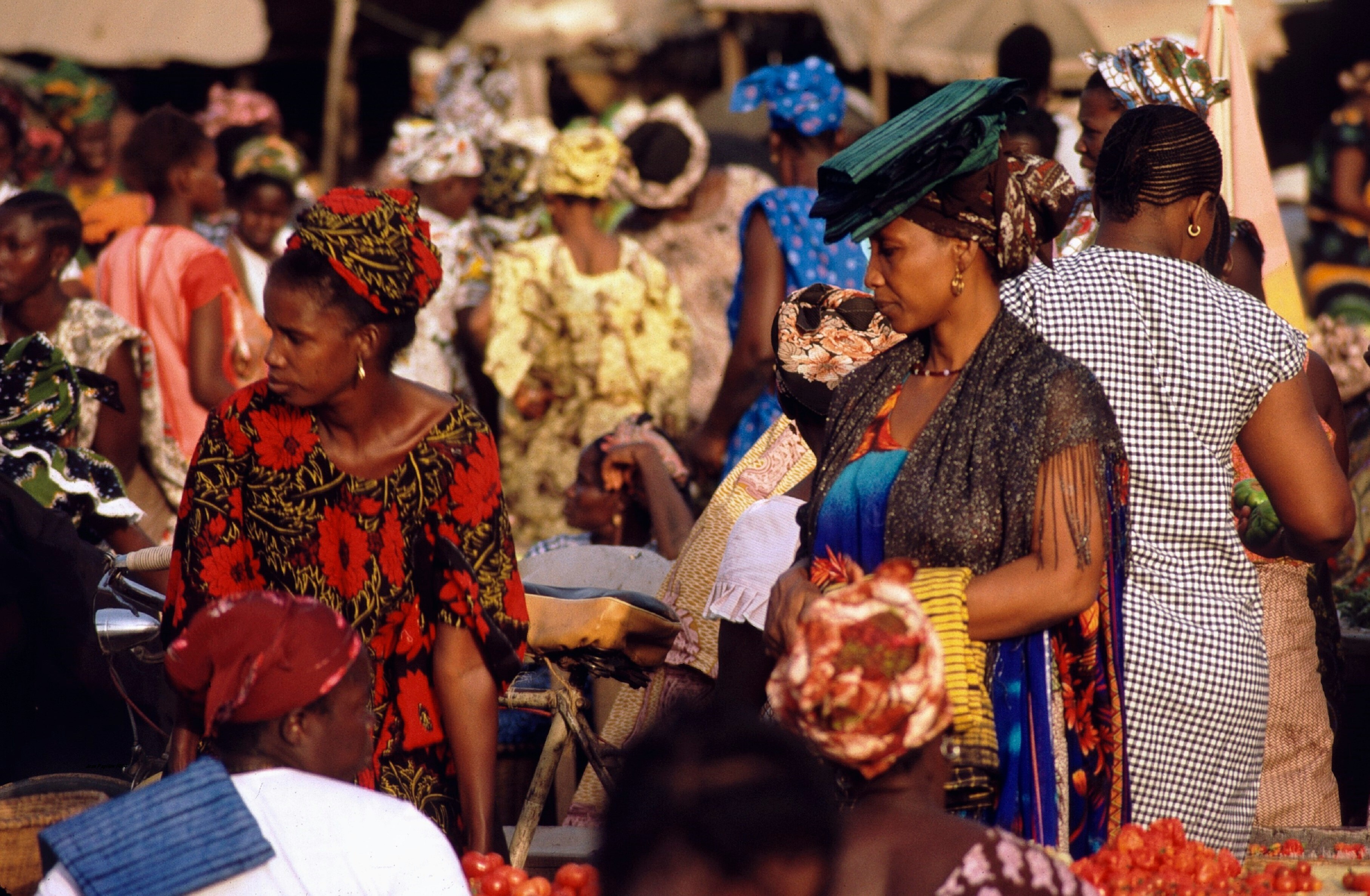 Women shopping at a market in Ziguinchor, Senegal
