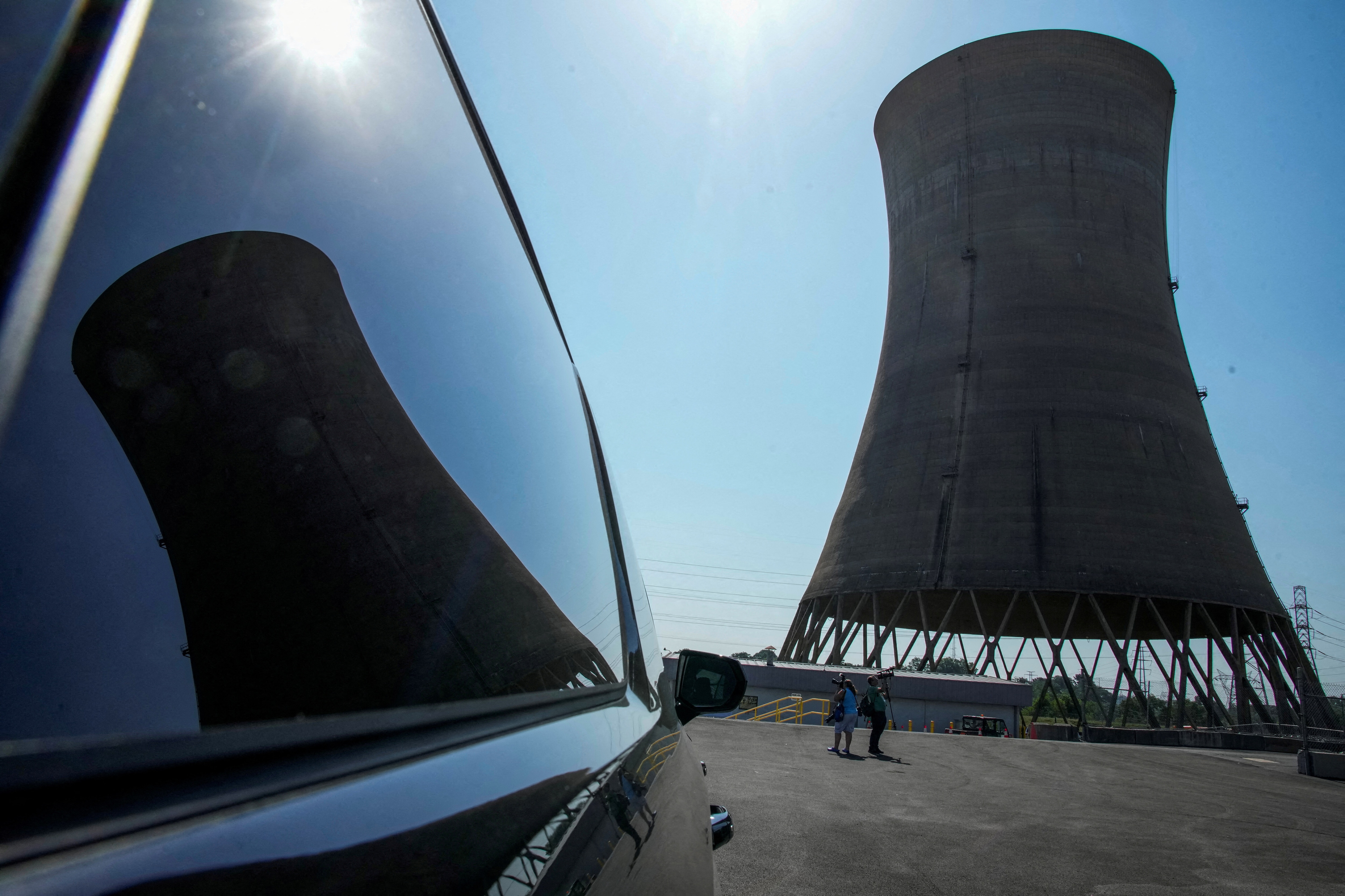 A cooling tower at the former Three Mile Island Nuclear power plant during a tour by Constellation Energy in Londonderry Township, Pennsylvania, U.S., June 25, 2025. REUTERS/Eduardo Munoz/File Photo