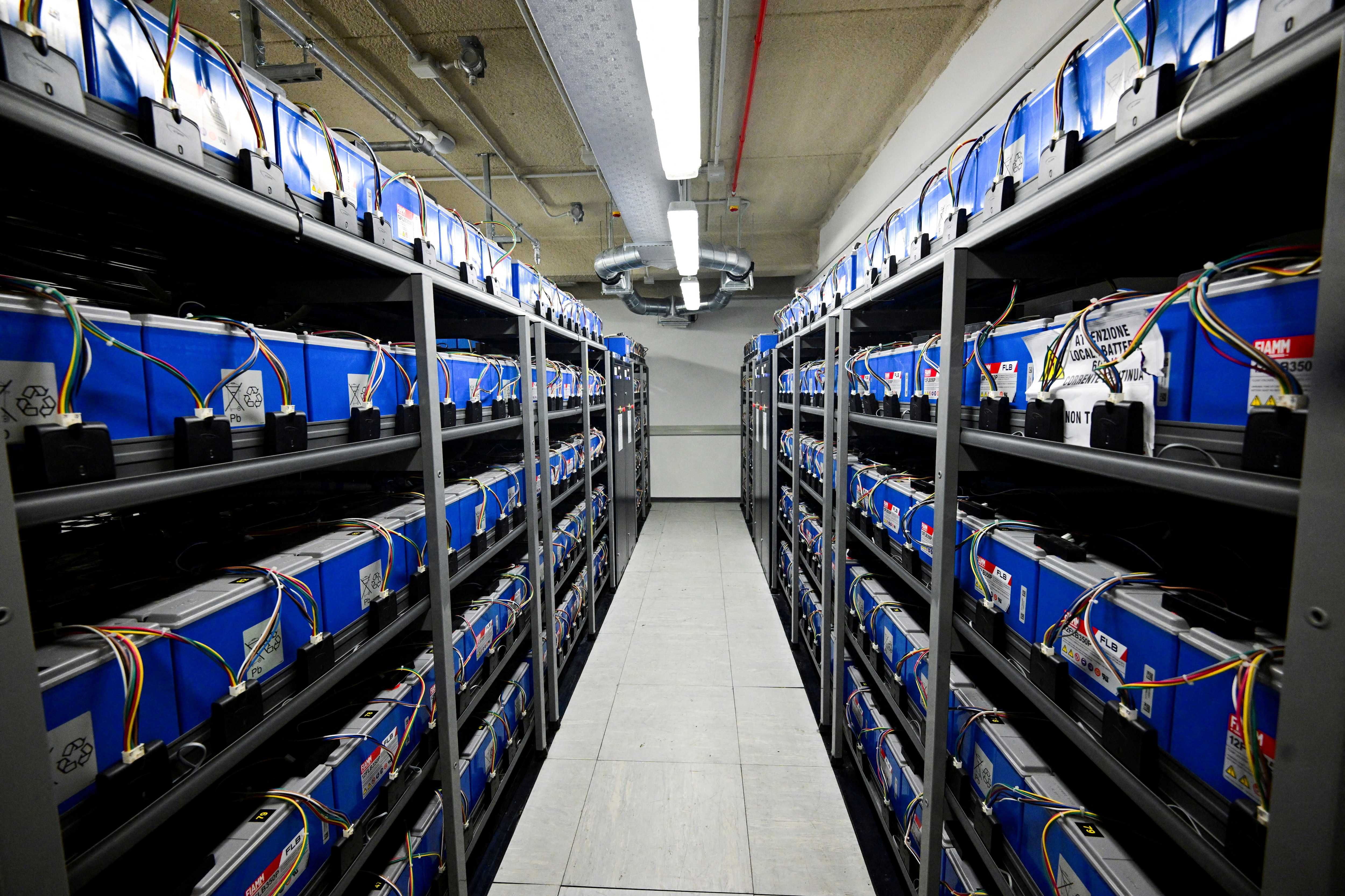 Battery backup systems inside a data centre in Milan, Italy.