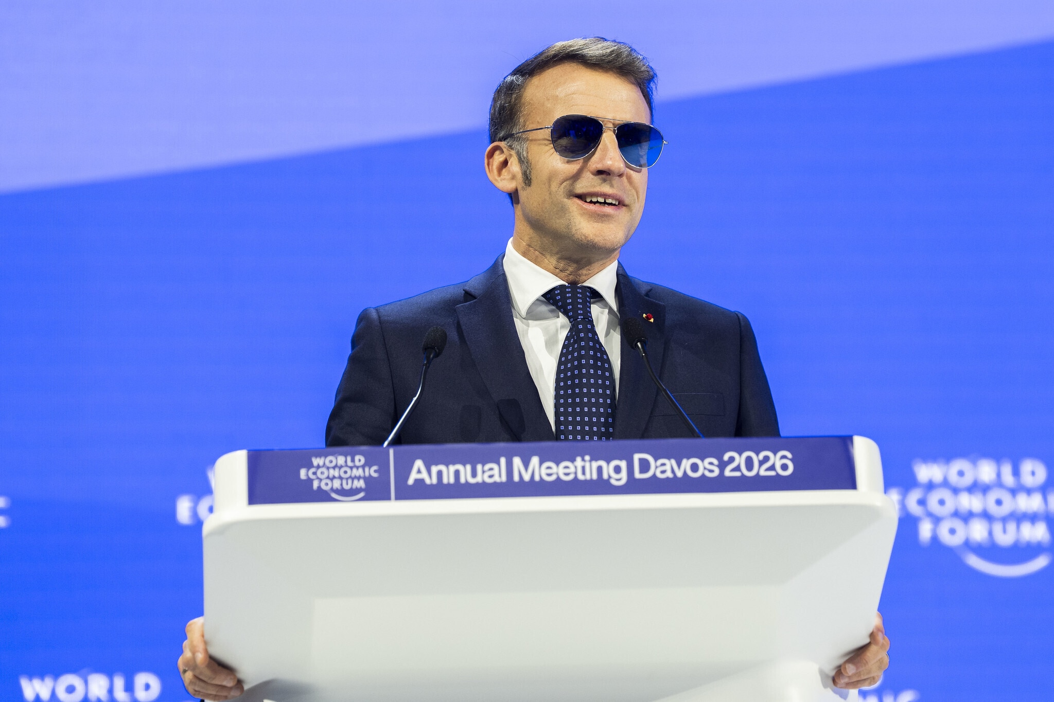 Emmanuel Macron was speaking on day 2 of the World Economic Forum's 56th Annual Meeting in Davos. 