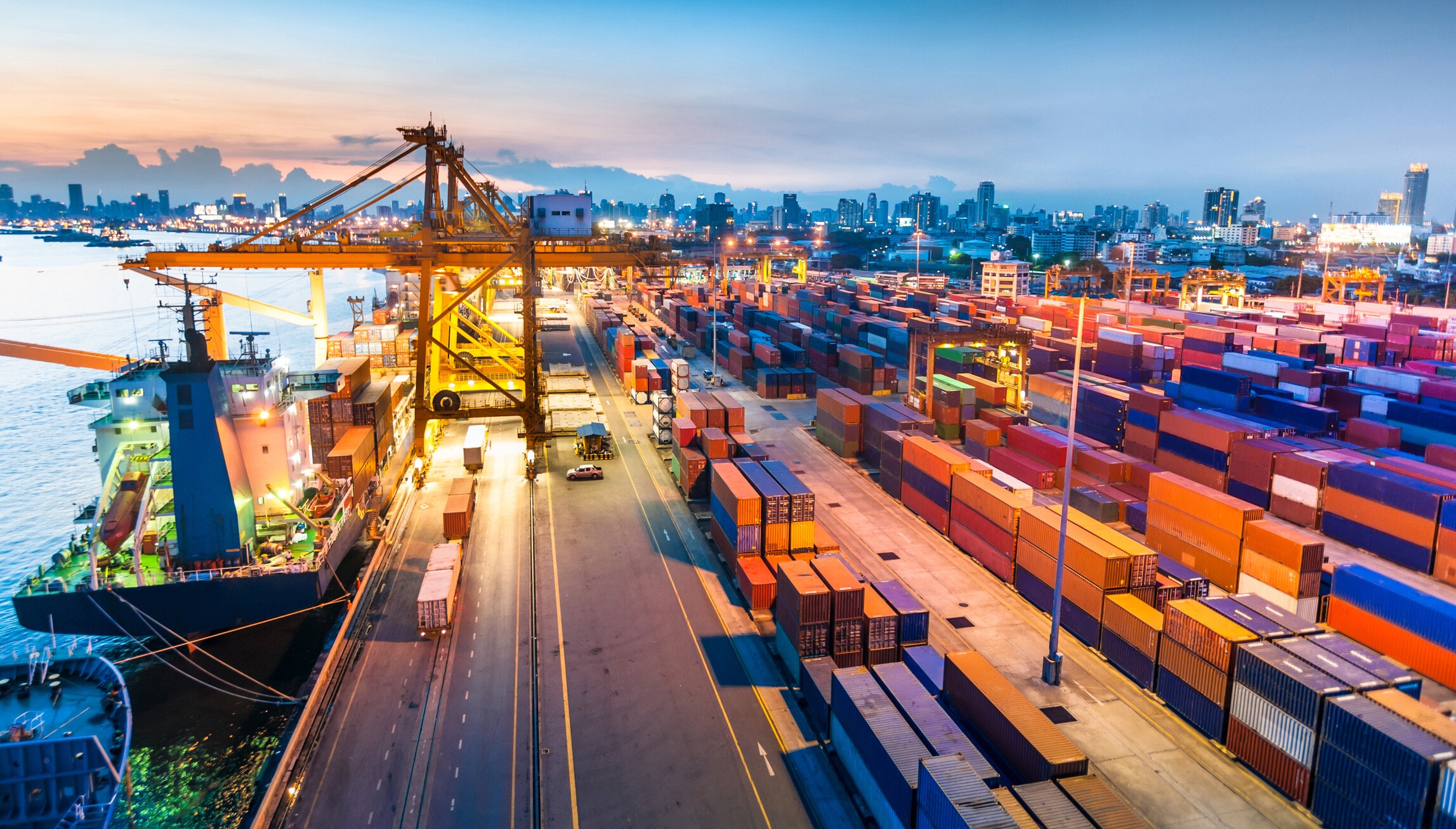 Container ship in the harbor in Asia. logistics