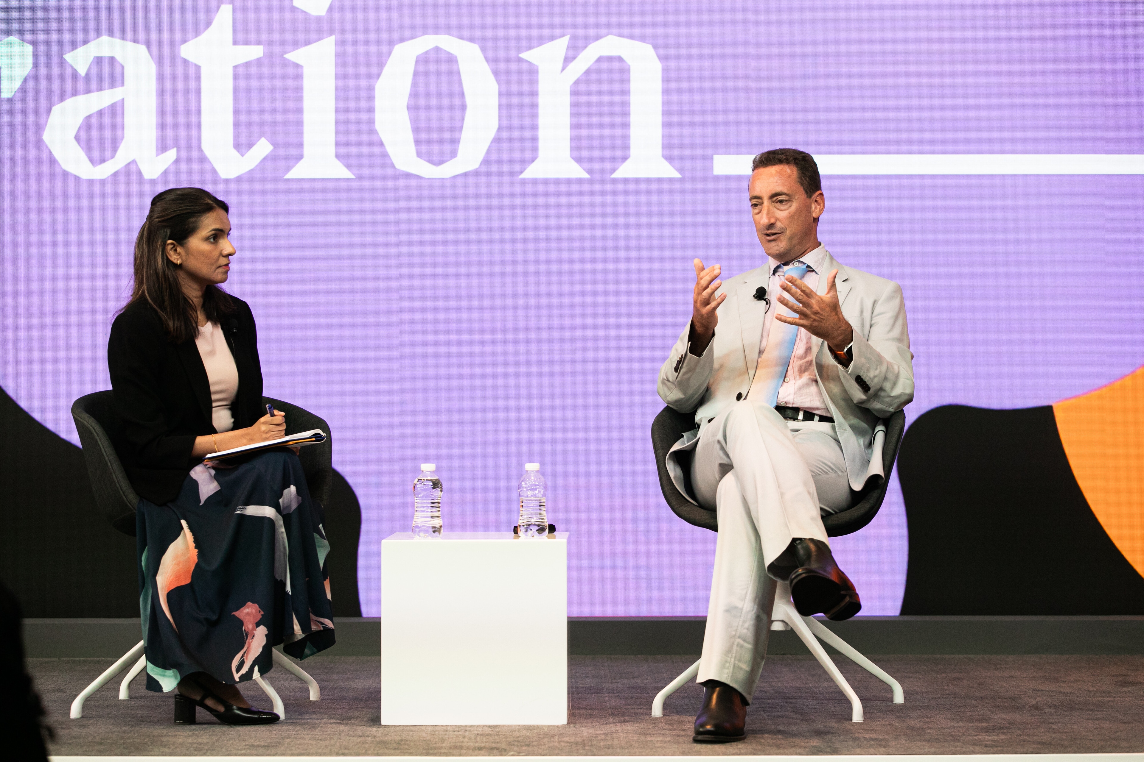 Cheryl Ann Fernando, Director, Global Institute for Shaping a Better Future, Teach For All, USA; Michael Bruter, Professor of Political Science; Director, Electoral Psychology Observatory, London School of Economics and Political Science, United Kingdom; at the How Wide Is the Generation Gap? session, Annual Meeting of the New Champions 2025, Tianjin, People's Republic of China, 24/6/2025, 11:30 â 12:00, National Convention & Exhibition Center - Betazone. Betazone. Copyright: World Economic Forum / Jakob Polacsek
