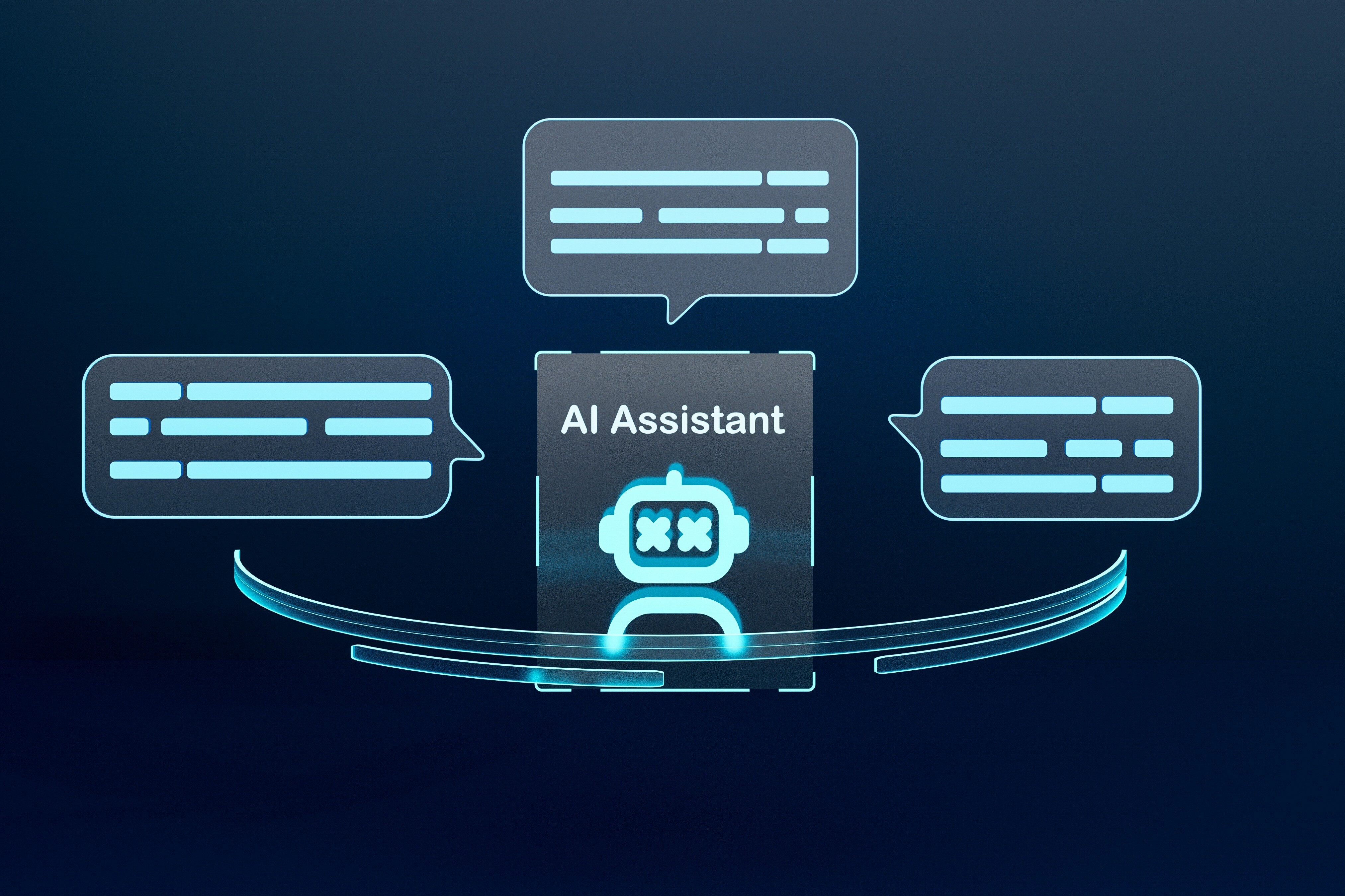 Image of an AI assistant with a vibrant blue background, highlighting its technological features.