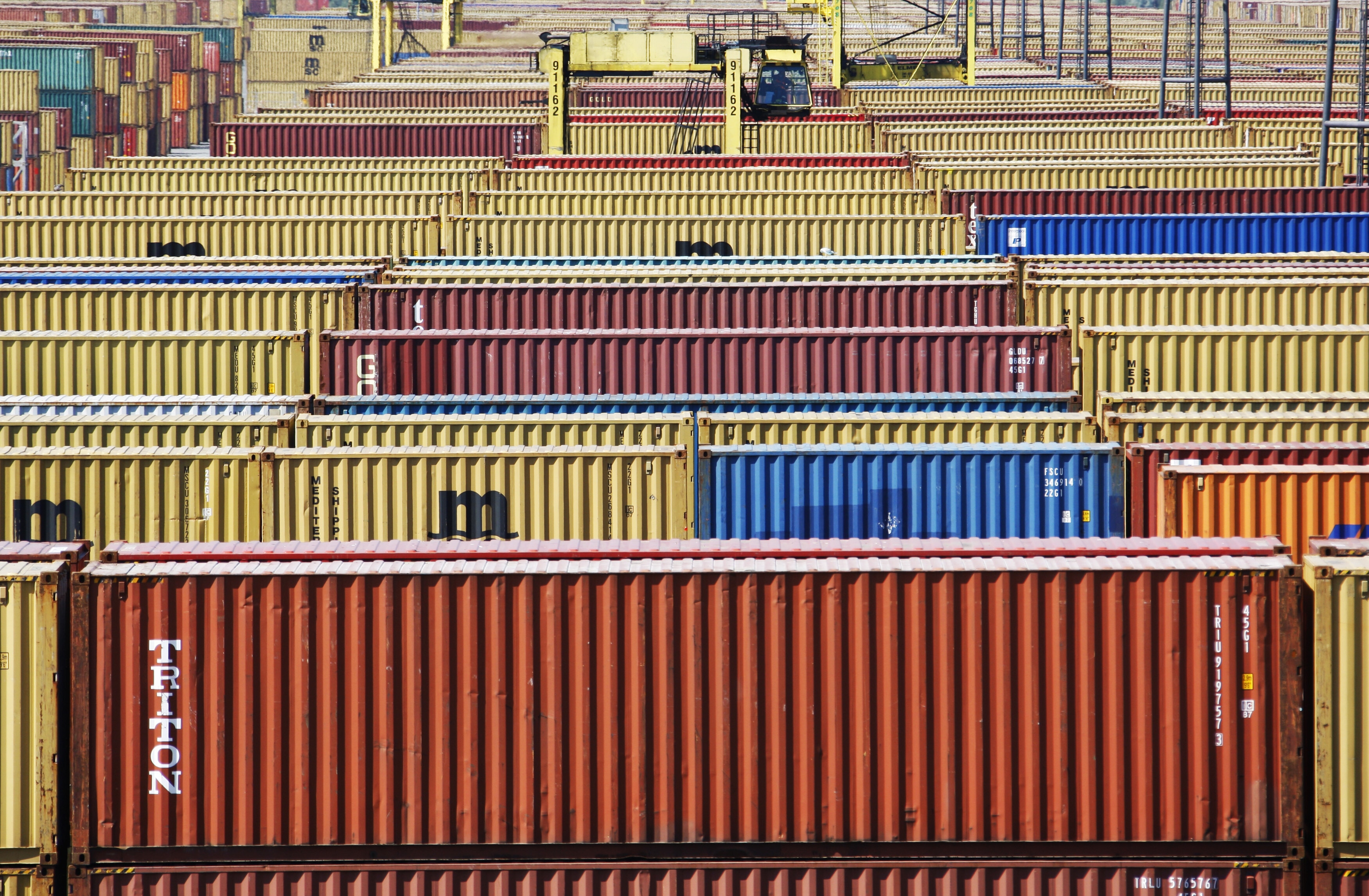Containers parked in the port of Antwerp, August 4, 2009. 