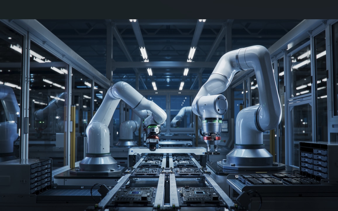 Robotic arms get to work in a factory: Creative destruction is more about technological convergence