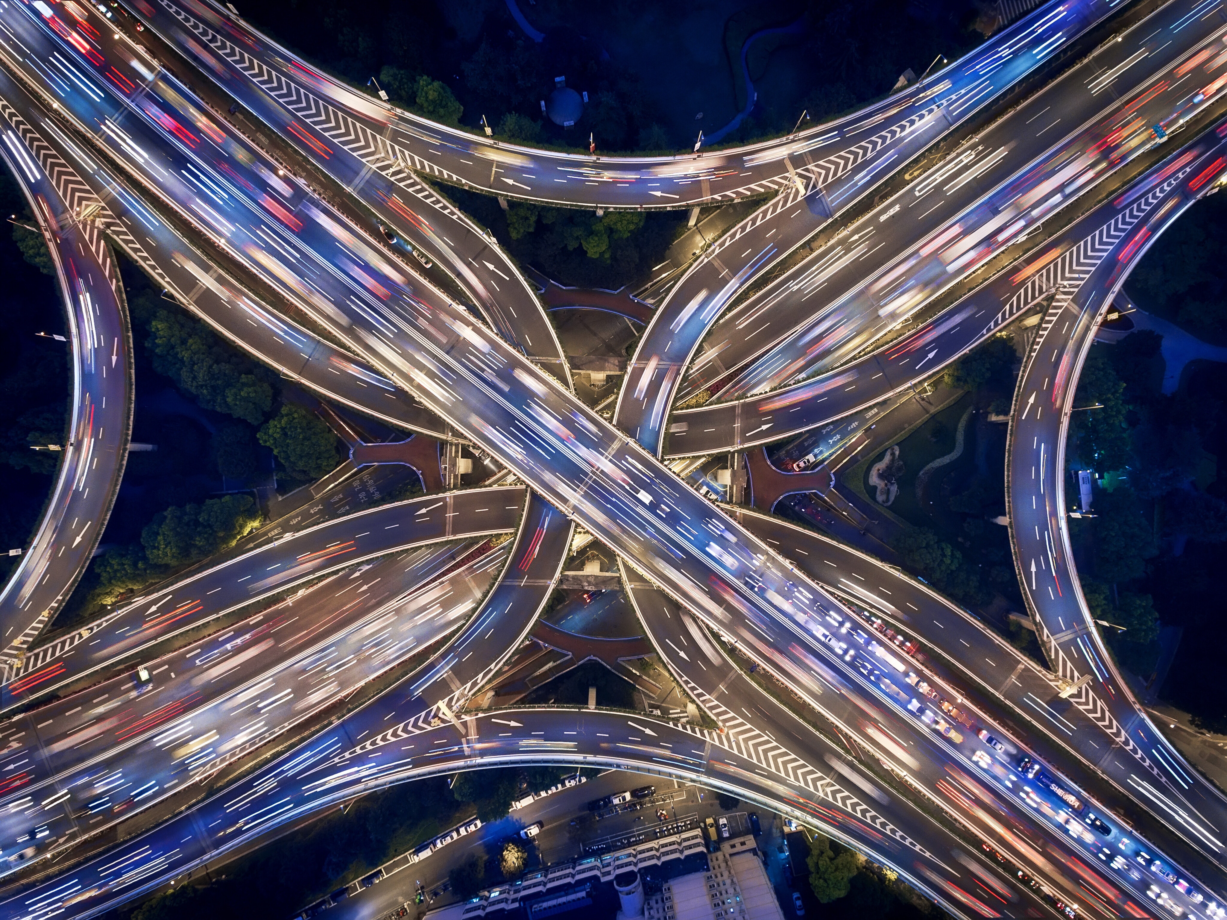 Aerial view of Shanghai Highway at Night; colliding risks