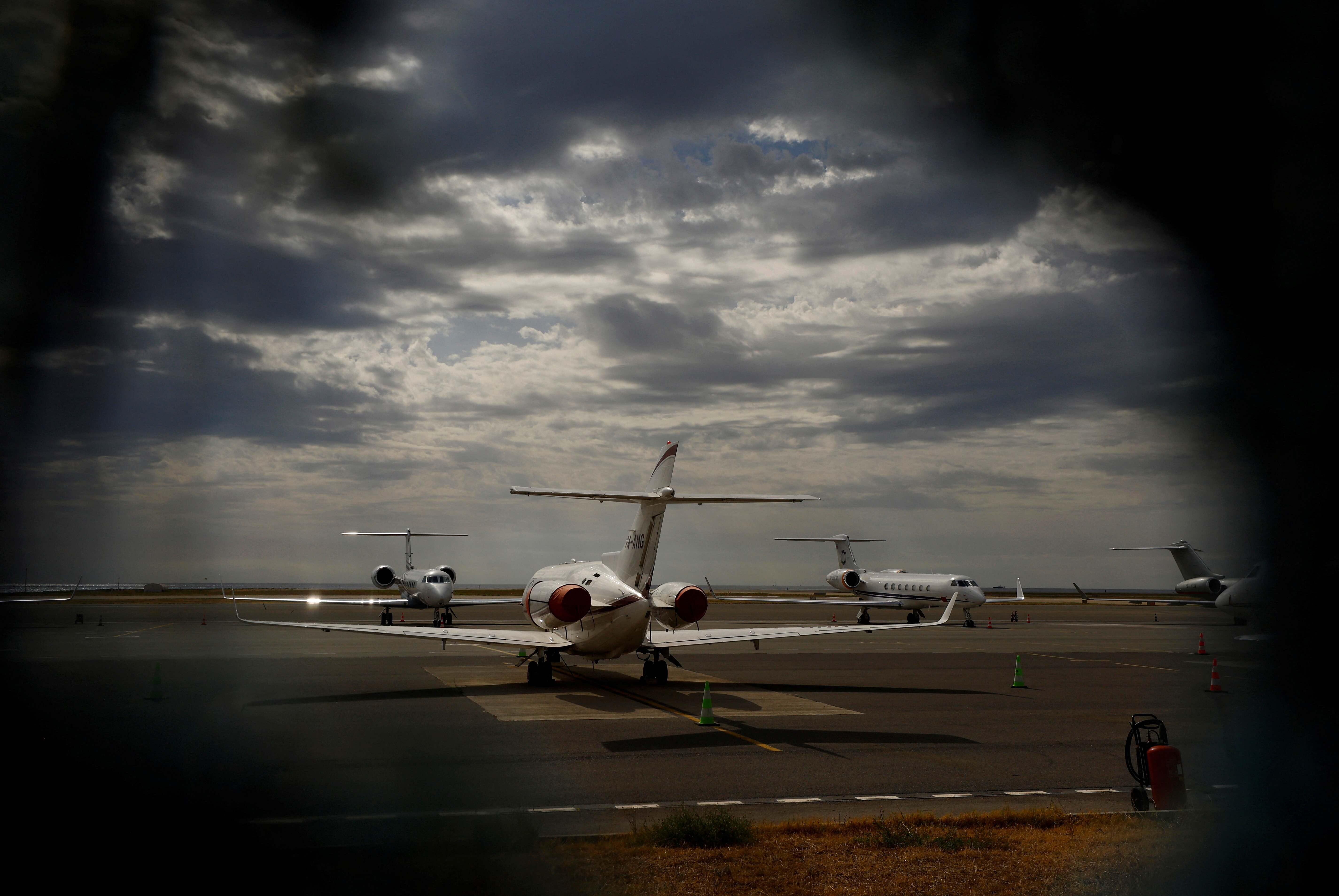 Private jets on the tarmac of Nice international airport, France.