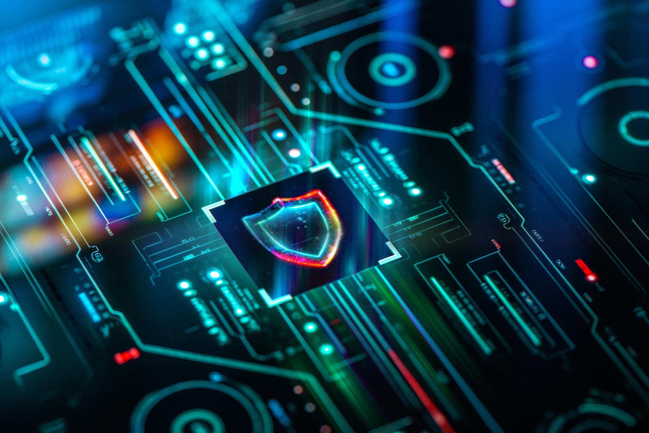 Digital security and privacy background. Cyber and crypto security shield on futuristic screen technology background. cyber resilience