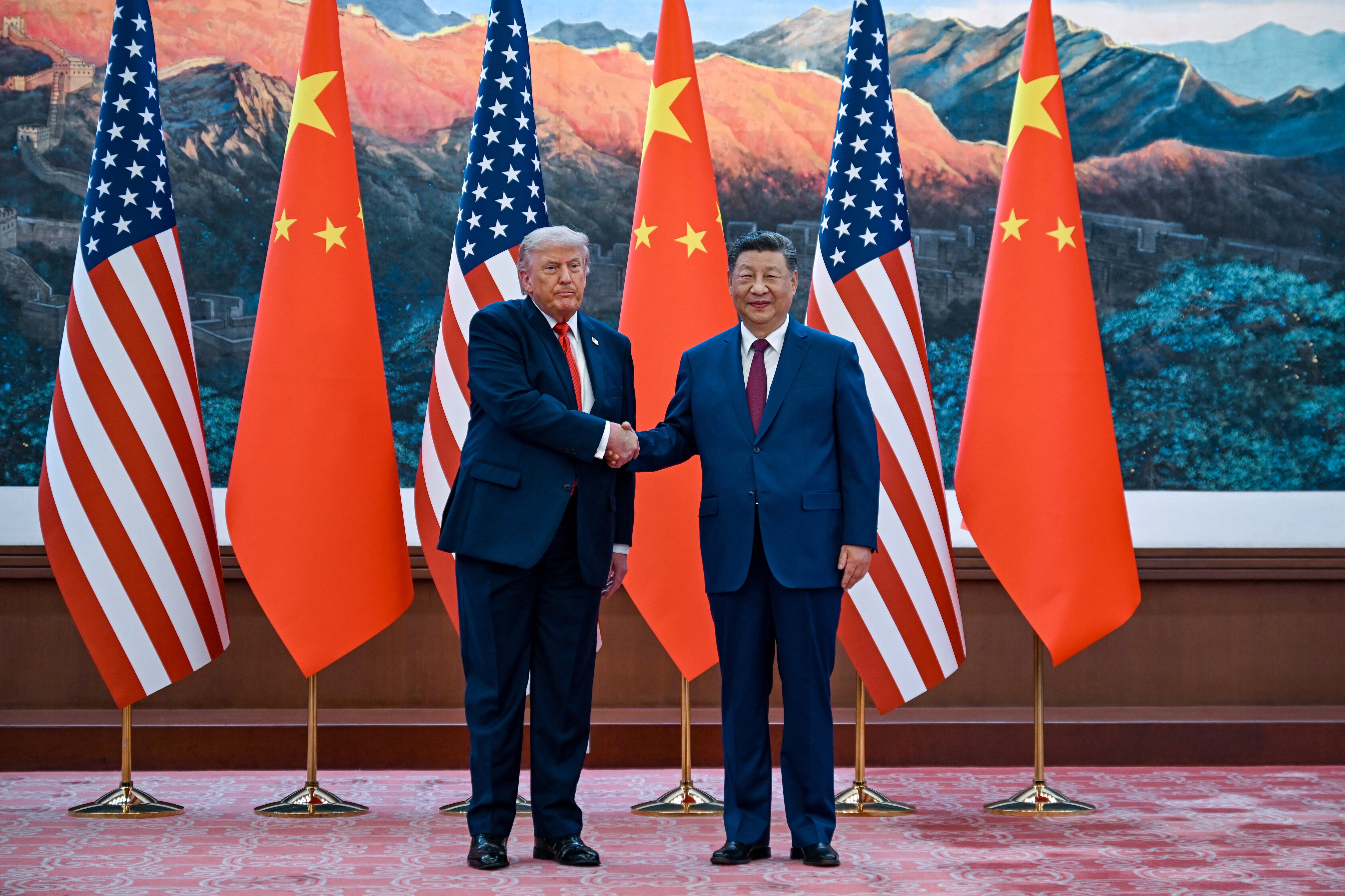 The scene as U.S. President Donald Trump participates in events at the Great Hall of the People and does a greeting with the President of the Peopleâs Republic of China Xi Jinping May 14, 2026, in Beijing China during a trip focused on trade, regional security, and strengthening bilateral ties between the worldâs two largest economies. Kenny Holston/Pool via REUTERS