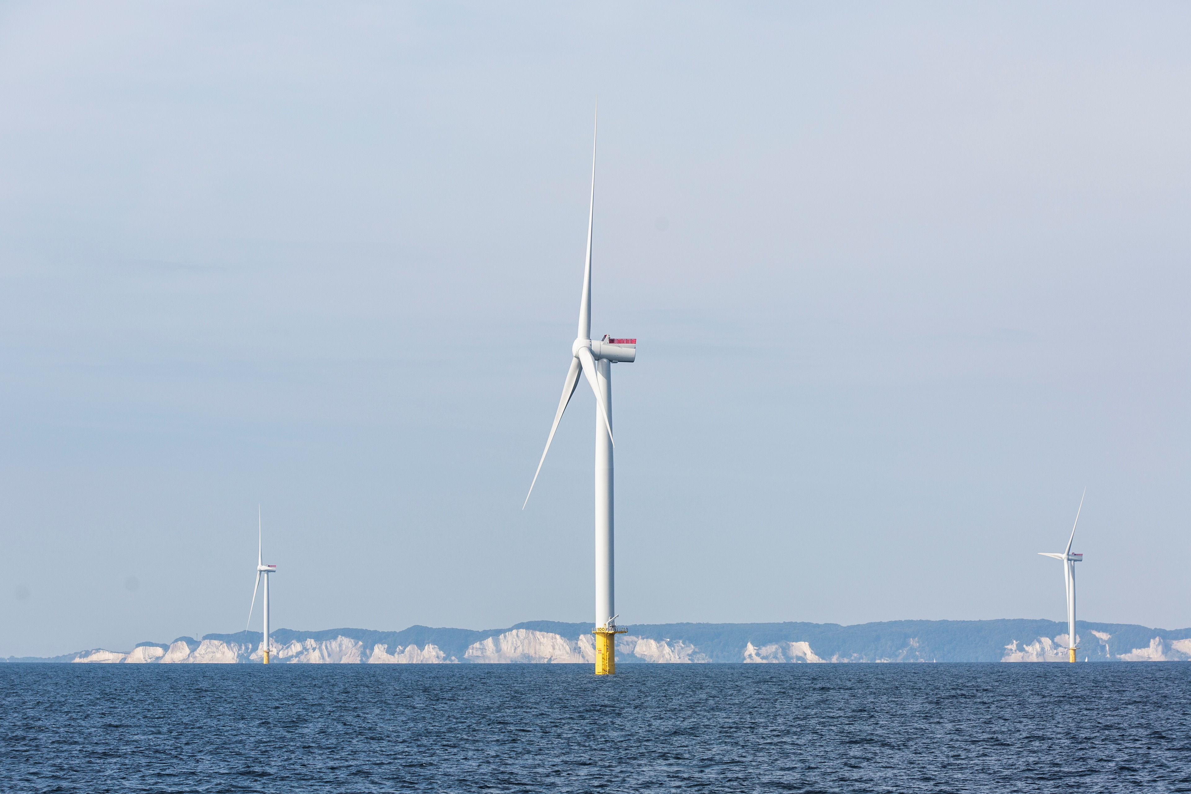 Power-generating windmill turbines are seen at an offshore wind farm, Kriegers Flak, in the Baltic Sea between Denmark, Sweden and Germany.