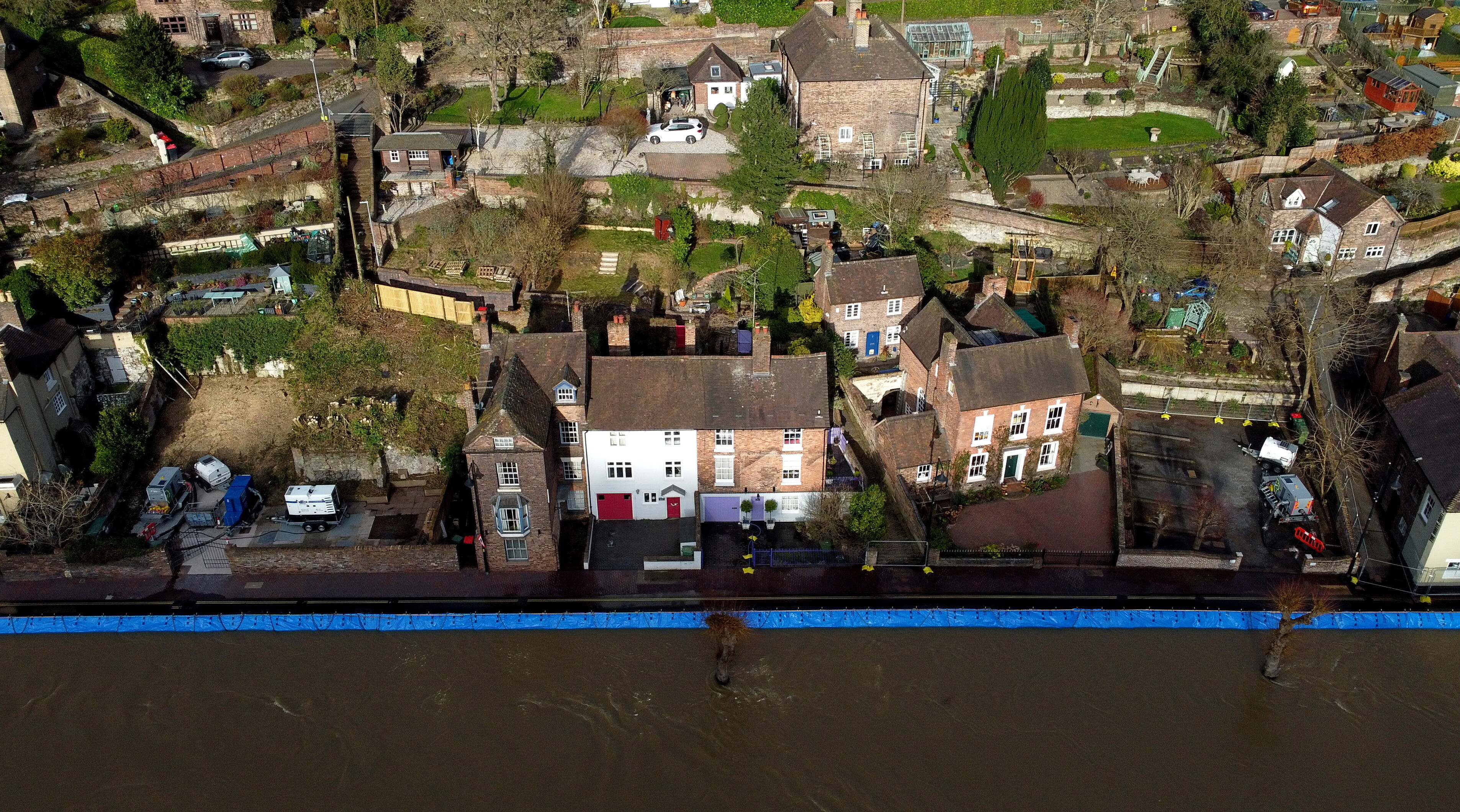 Flood defences along the River Severn in the UK.