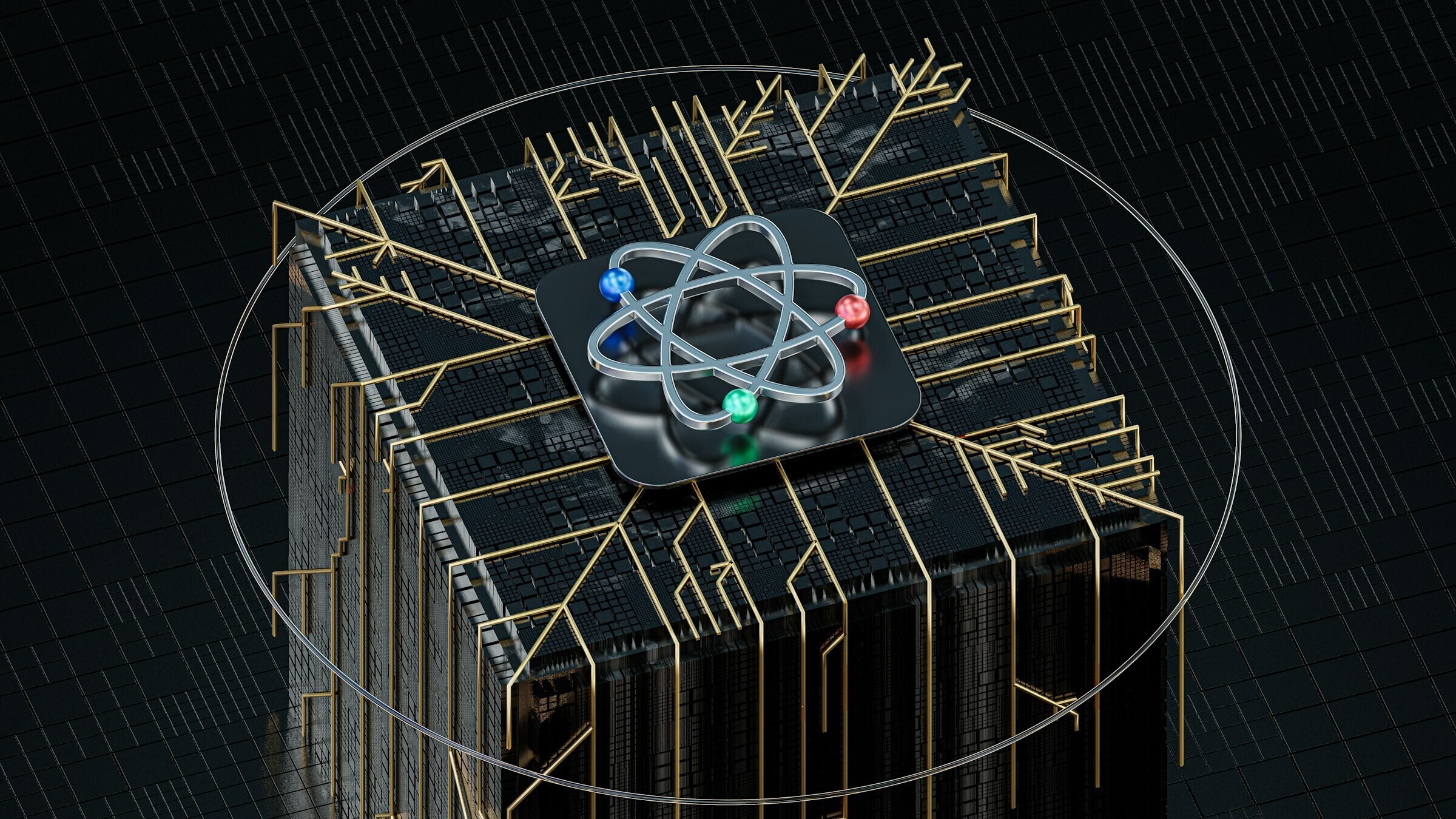 A computer chip with quantum sign on it: Quantum computing can offer energy advantages depending on its underlying platform