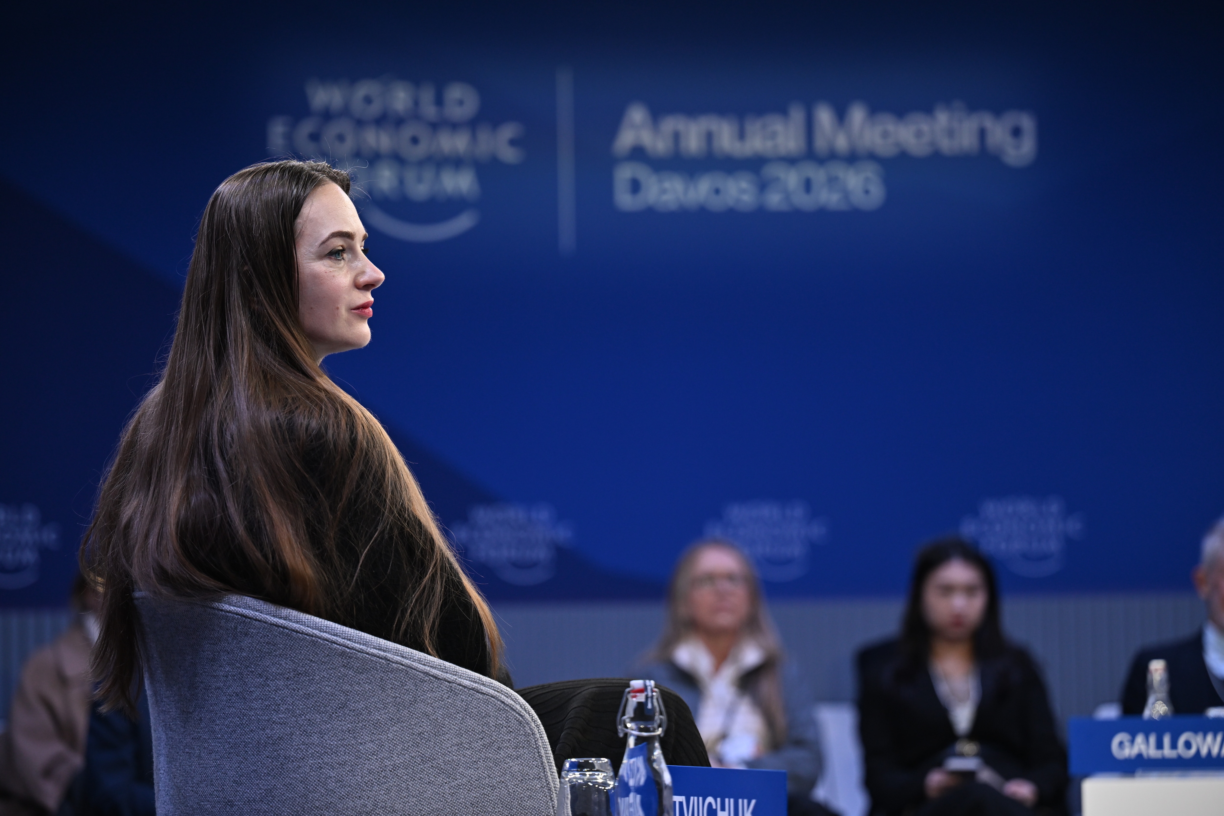 An Honest Conversation about Why We Are Divided session with Oleksandra Matviichuk, Chair, Civic Liberties Ukraine, Ukraine; Oliver Bäte, Chief Executive Officer, Allianz, Germany; Scott Galloway, Clinical Professor of Marketing, Stern School of Business, New York University, USA; at the World Economic Forum Annual Meeting 2026 in Davos-Klosters, Switzerland, on 22/1/2026 from 09:00 to 09:30 in the Congress Centre â Aspen 1 (Zone B), Stakeholder Dialogue. (honest conversation/divided). ©2026 World Economic Forum Copyright: World Economic Forum/Harold Cunningham; human rights