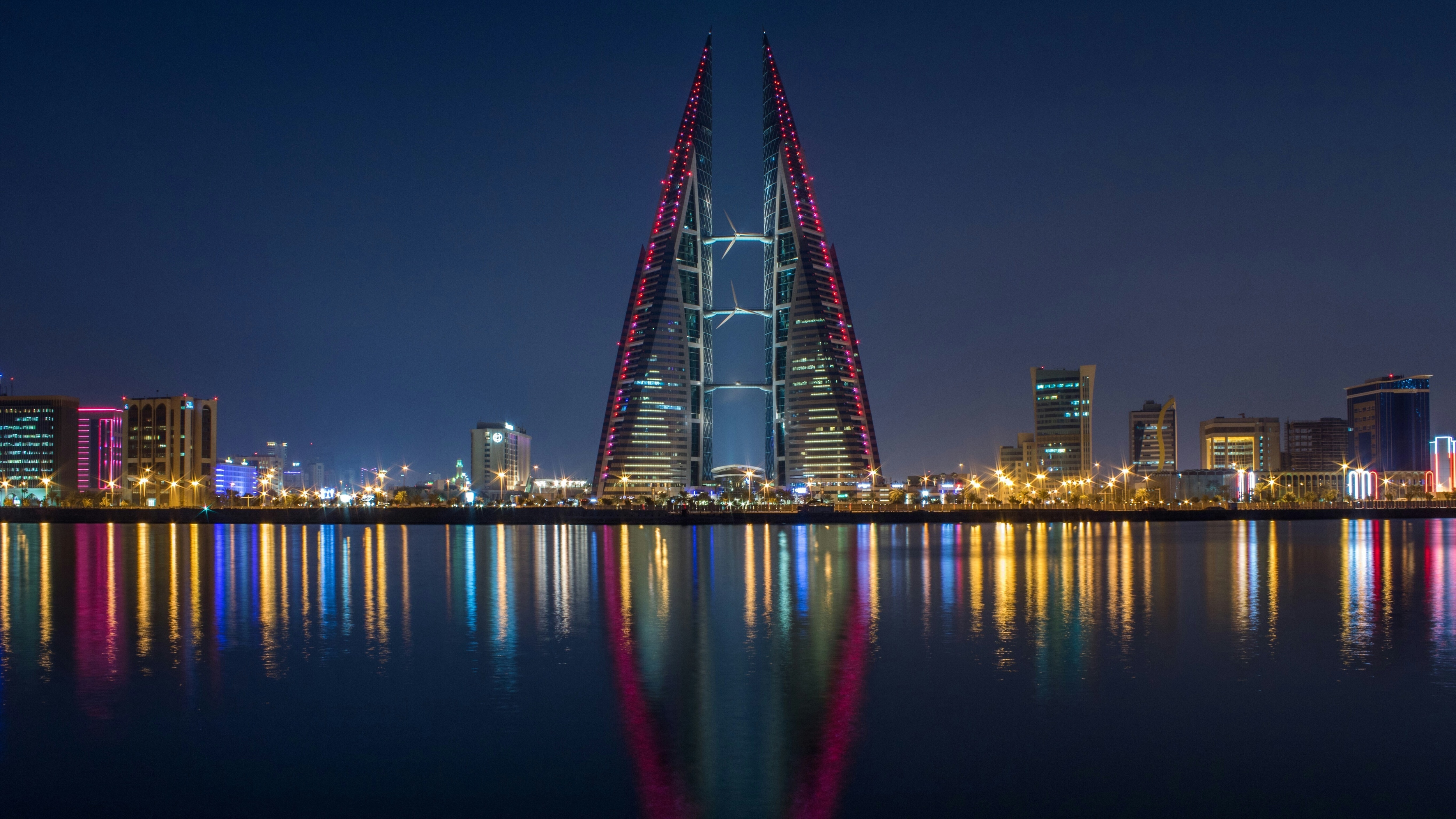 World Trade Center, Manama, Bahrain at night.