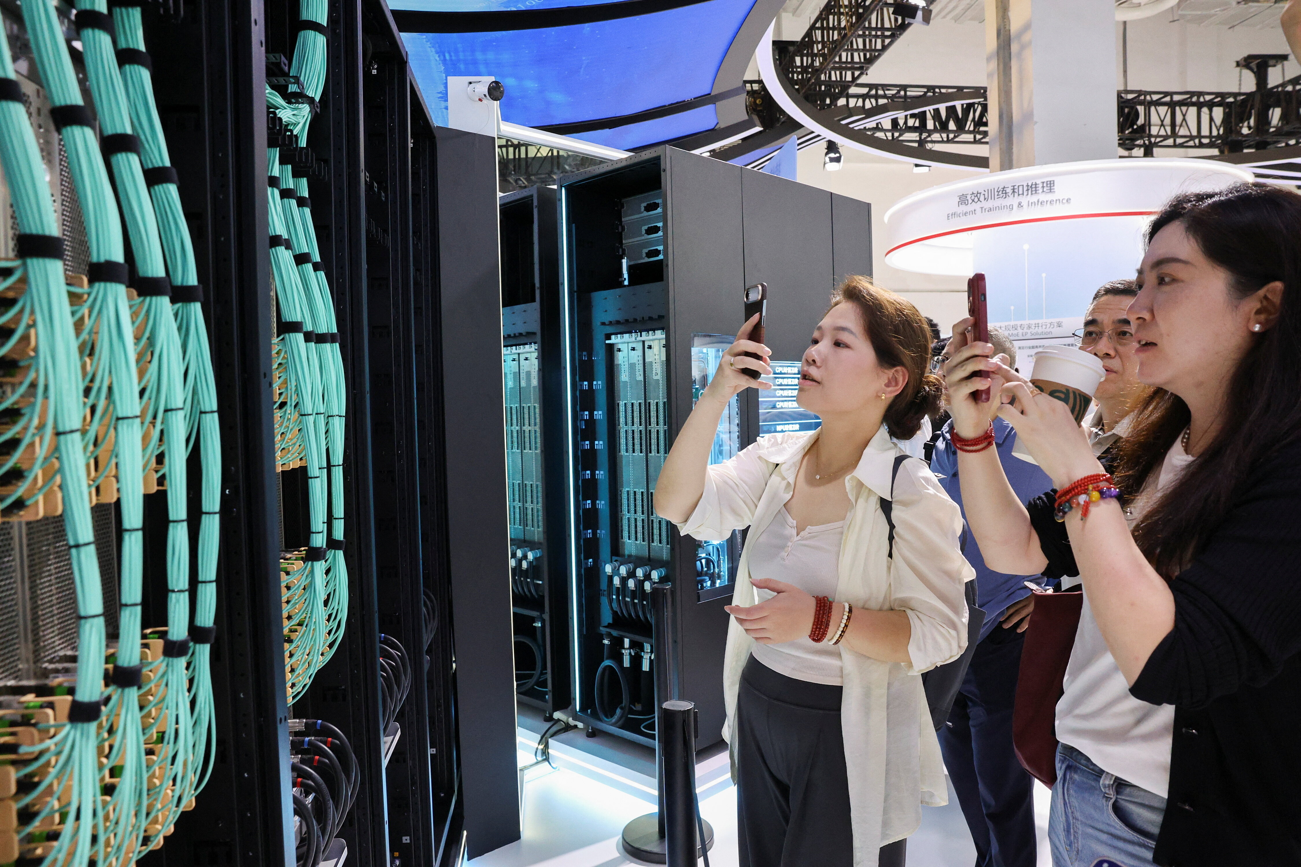 An AI cluster server at the Huawei booth during the World Artificial Intelligence Conference in Shanghai, China.