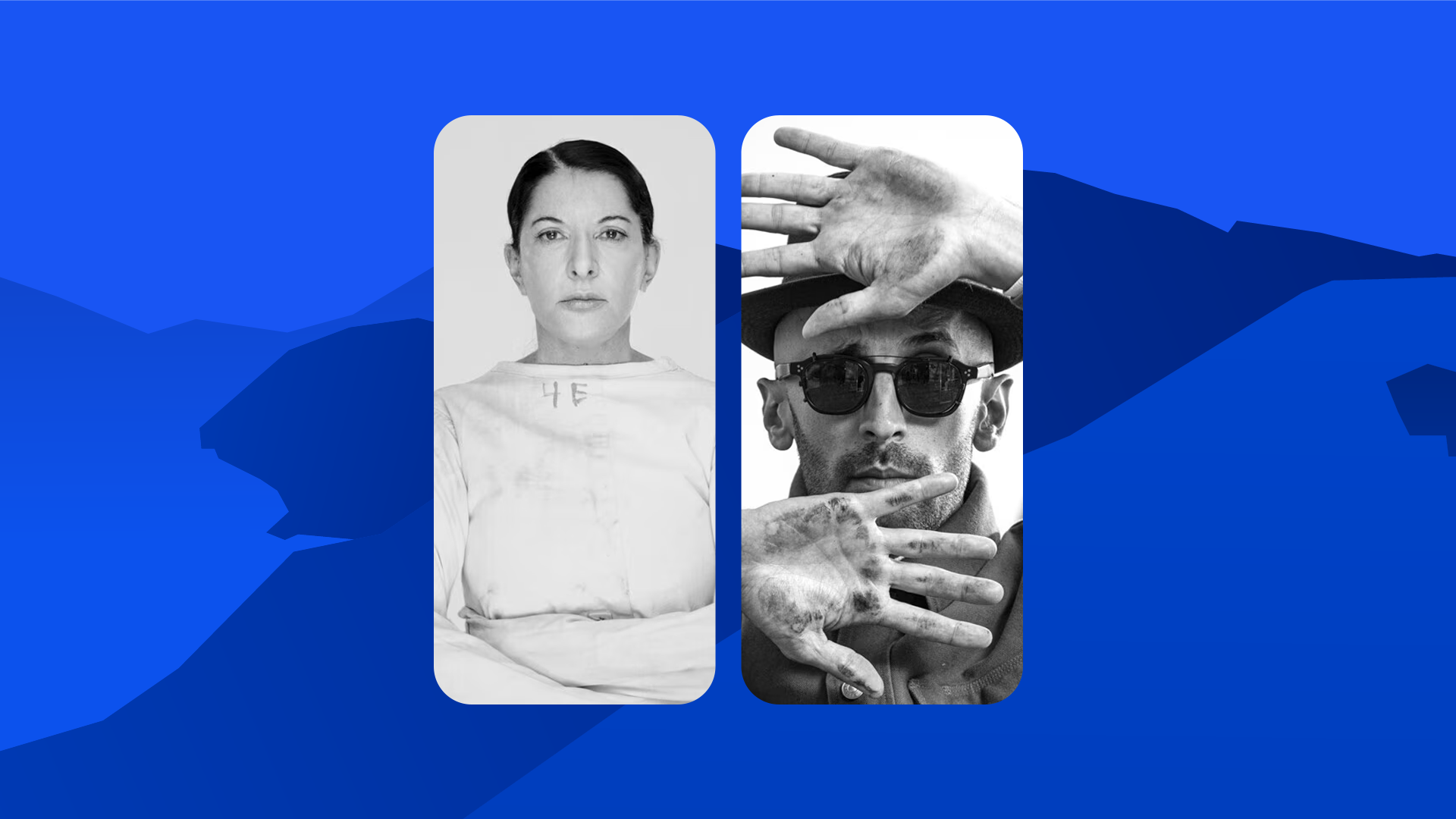 コンセプチュアルアーティスト兼パフォーマンスアーティストのマリーナ・アブラモヴィッチ氏（左）と、写真家兼アーティストのJR氏（右）。